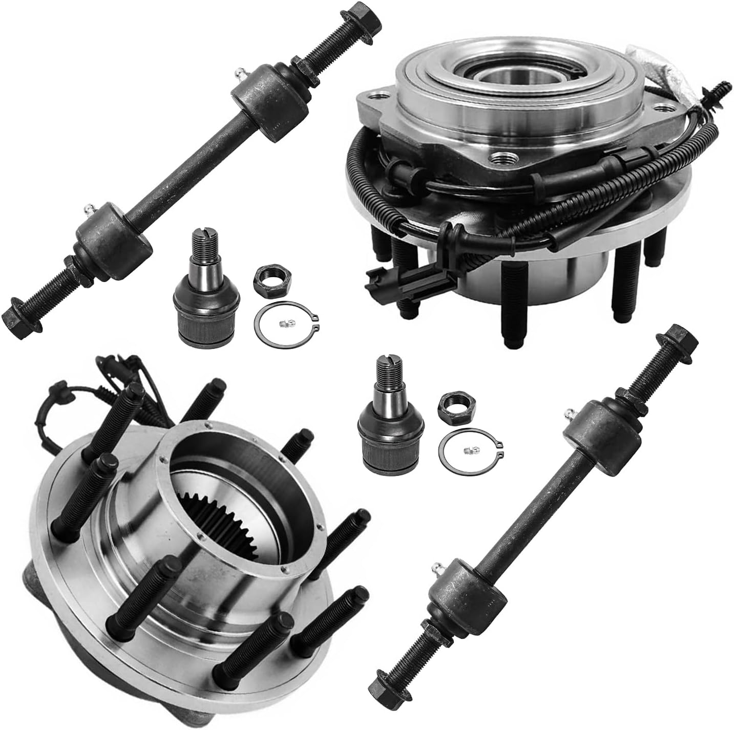 Detroit Axle - 4WD 6pc Front Wheel Bearing Hubs Kit for Ford 2017-2019 F-250 F-350 Super Duty 2 Wheel Bearing Hubs Assembly 2 Lower Ball Joints 2 Sway Bar Links 2018 Replacement
