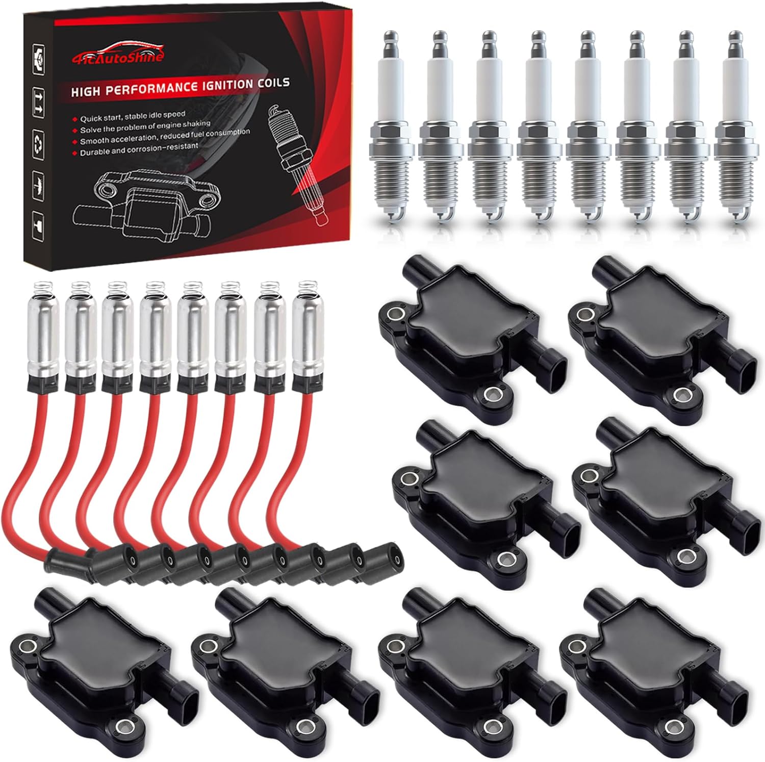8 Pack Spark Plugs and Coil Packs Kit for 5.3 6.0 6.2 Compatible with Buick Cadillac Chevrolet GMC Hummer Escalade Express Savana 2500 5.3L 6.2L 6.0L 4.8L for 12570616 Replacement UF413