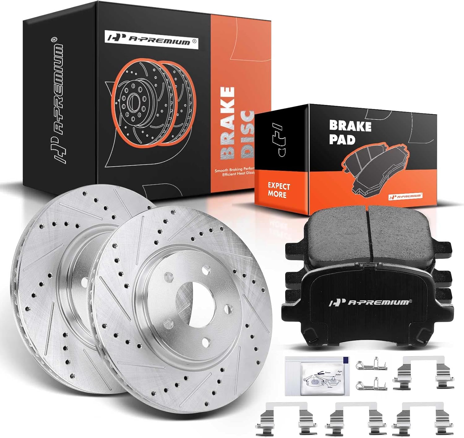 A-Premium 11.65 inch (296mm) Front Vented Disc Brake Rotors + Ceramic Pads kit Compatible with Select Chevy, Pontiac and Saturn Models - Malibu 04-12, Cobalt 2008, G5 07-09, G6 06-10, Aura 07-09