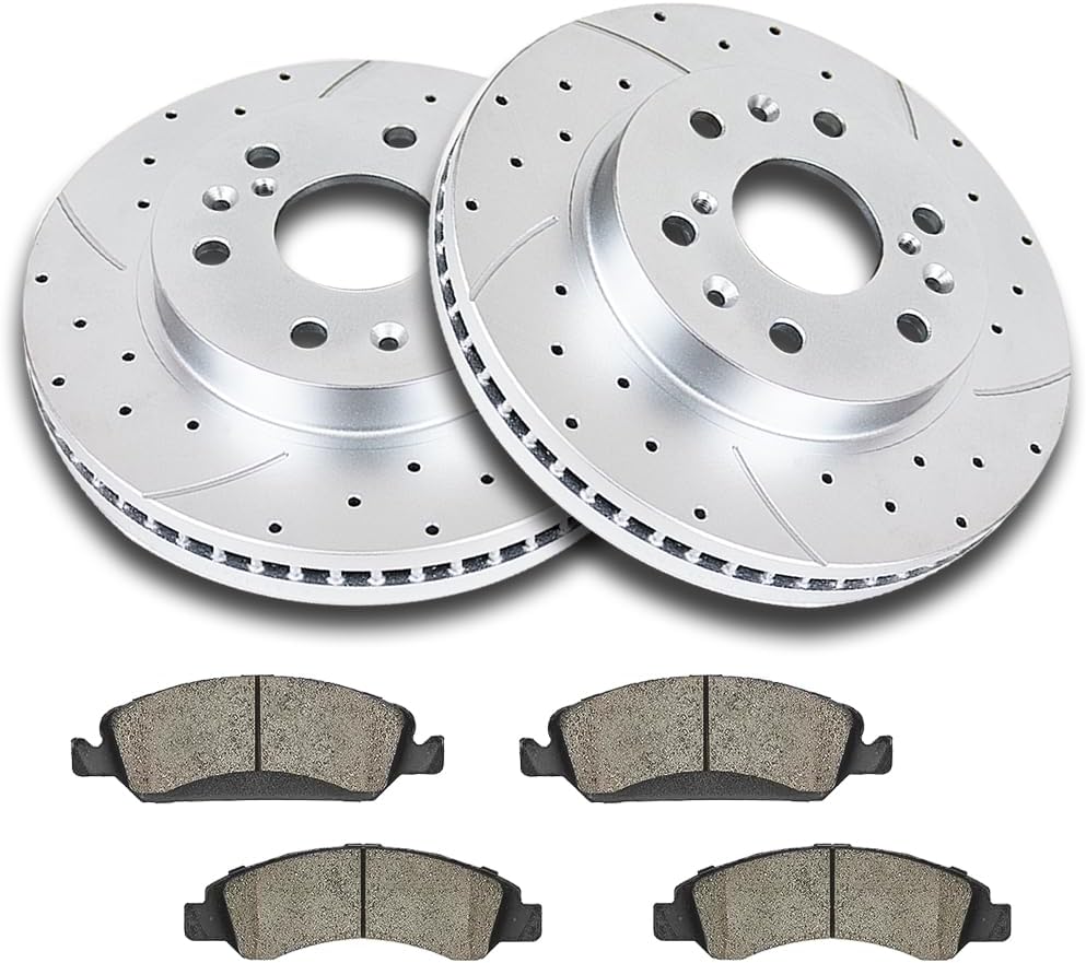 Front Brake Kit, Drilled and Slotted Brake Rotors Ceramic Brake Pads for Cadillac Escalade Chevy Silverado 1500 Tahoe GMC Yukon