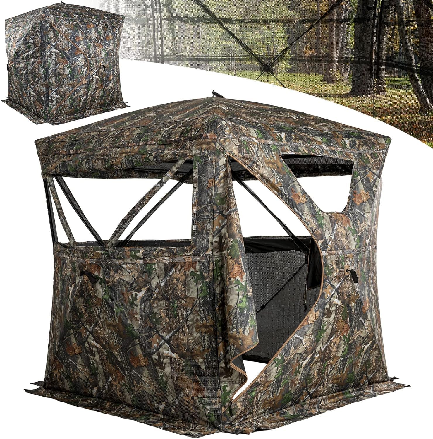 Hunting Blind 270° See Through, Low-Noise 2-3 Person Pop Up Deer Blind, Portable Durable Ground Blind for Deer & Turkey Hunting