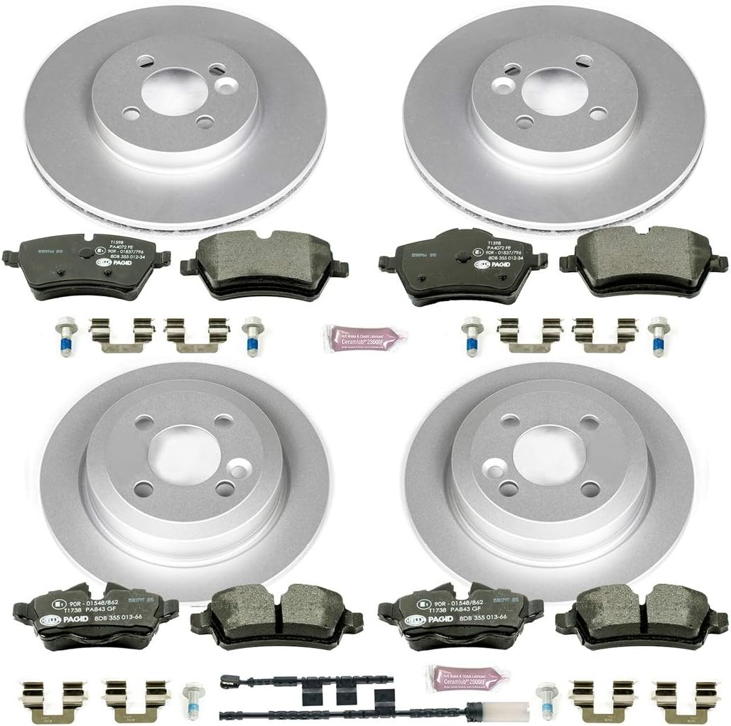 Power Stop ESK6742 Front and Rear Euro-Stop Brake Kit and 1 Front & 1 Rear Sensor Wires For Mini Cooper 2012-2015 [Model Specific]