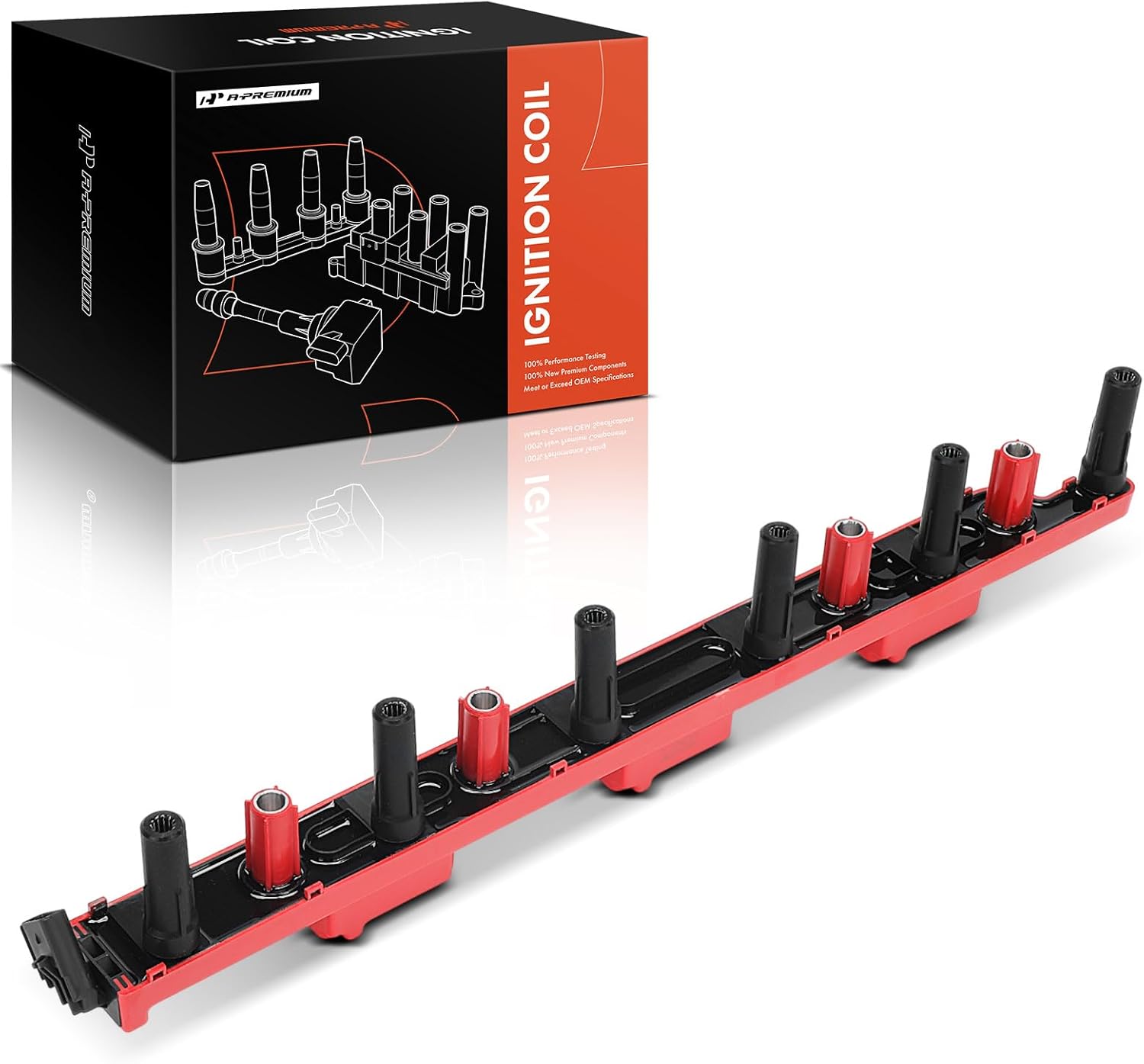 A-Premium (Red) Engine Ignition Coil Pack Compatible with Jeep Grand Cherokee 2000-2004, Wrangler 2000-2006, Cherokee 2000-2001, TJ 2000-2006, 4.0L