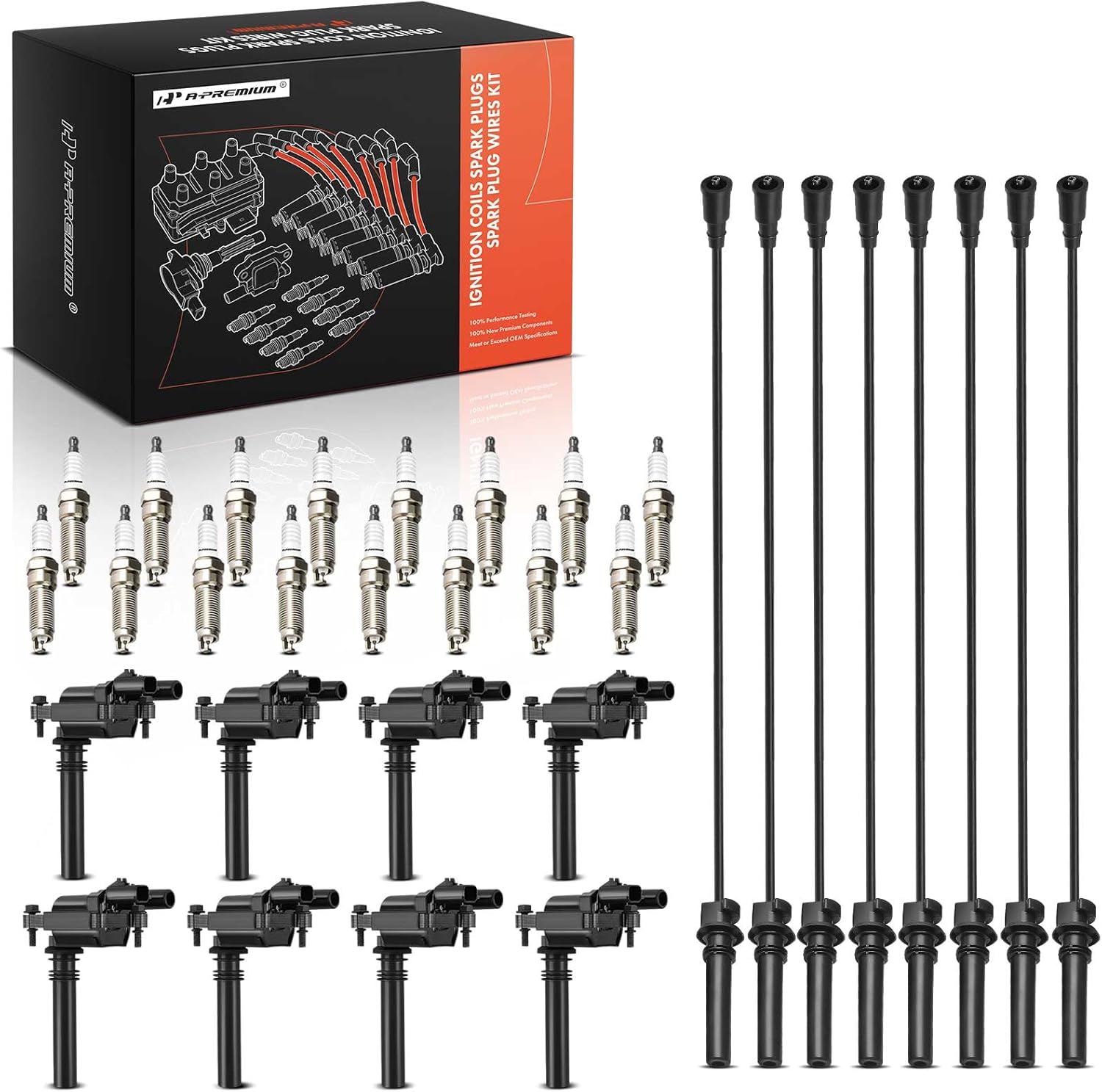 A-Premium 8 Ignition Coils with 8 Wire and 16 Iridium Spark Plugs Compatible with Dodge Ram 1500 2500 3500, Durango, 2003 2004 2005-5.7L V8