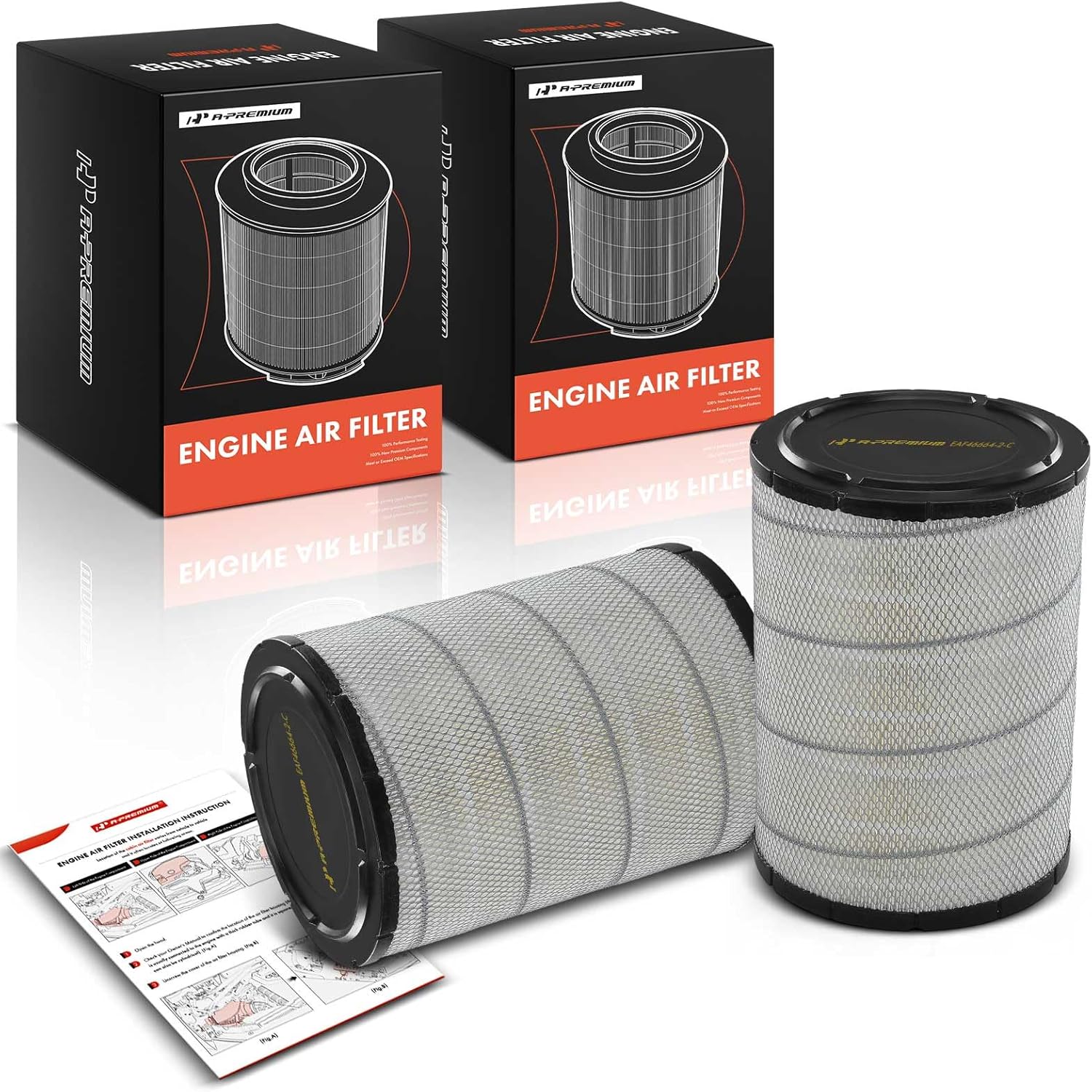 A-Premium 2-PC Engine Air Filter Compatible with Ford A9513/AT9513/AT9522/L8501/LT8501 1997-1998, L8511/L9501/L9511/L8513/LT8513 & GMC T6500/T7500 & Isuzu FSR & Kenworth T2000 & Sterling Truck A9500
