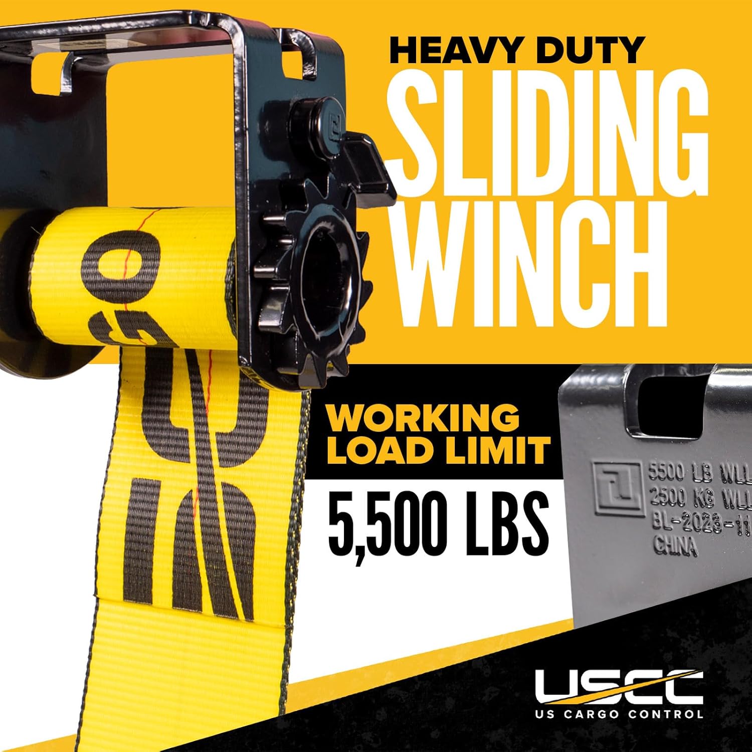 US Cargo Control Standard Sliding Winch for Double L Tracks (5-Pack), 4 Inch Winch Holds Up to 20 Feet of Webbing, Slides to Any Position for Control, 5,500 LBS Working Load Limit