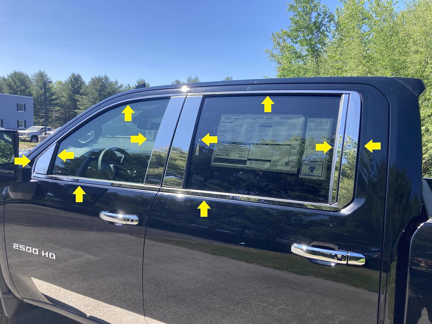 QAA Part WP60184 is a 20 Piece Stainless Steel Window Trim Package Includes Upper Trim, Window Sills, Pillar Posts That is Compatible with Chevrolet Silverado 2500/3500 HD 2020-2024, 4dr, Pickup