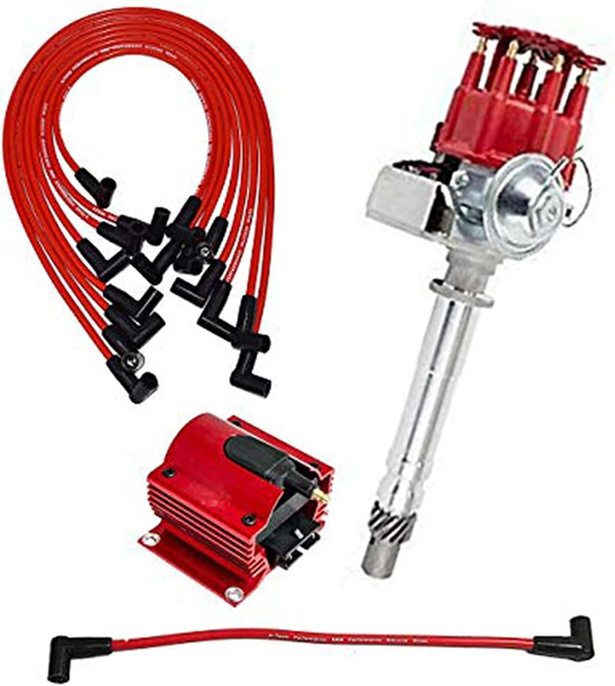 A-Team Performance R2R Distributor Coil Kit - 8mm Plug Wire Set - Compatible with Chevy Small Block & GMC 283-400 Engines - Adjustable Advance for 283 Distributor - Oversized Shaft & Coil Wire