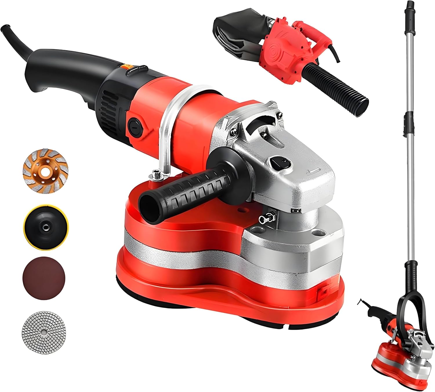 Electric Concrete Grinder, Electric Diamond Polisher Machine, Floor Grinding Machine, Safety Lock Switch, 90° No-Dead-Angle Operation, Removable Protective Cover Machine