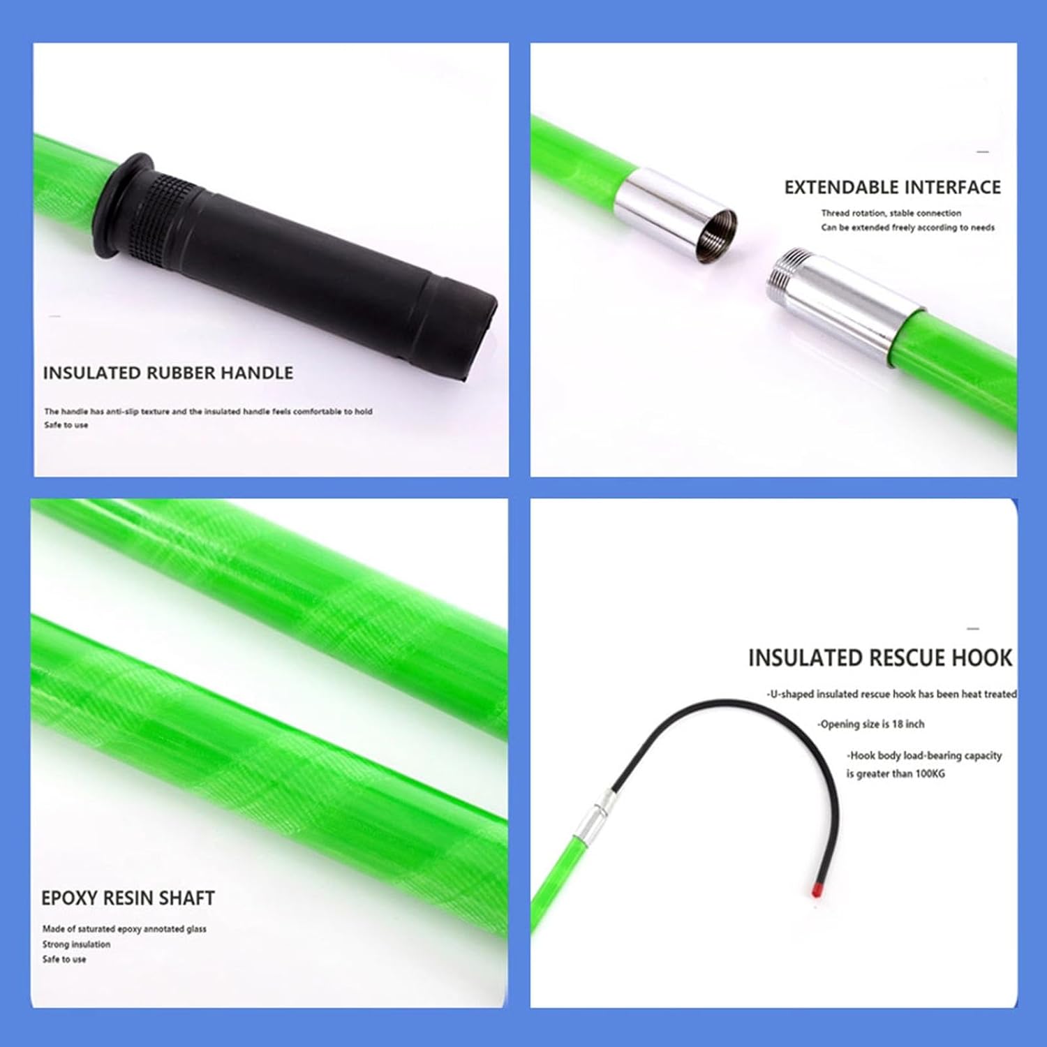 Insulated Rescue Hook for Electric Vehicle Repairs, Electrical Rescue Hook with Anti-Slip Handle, Suitable for Substations and Auto Maintenance, 10kV 35kV 110kV 220kV