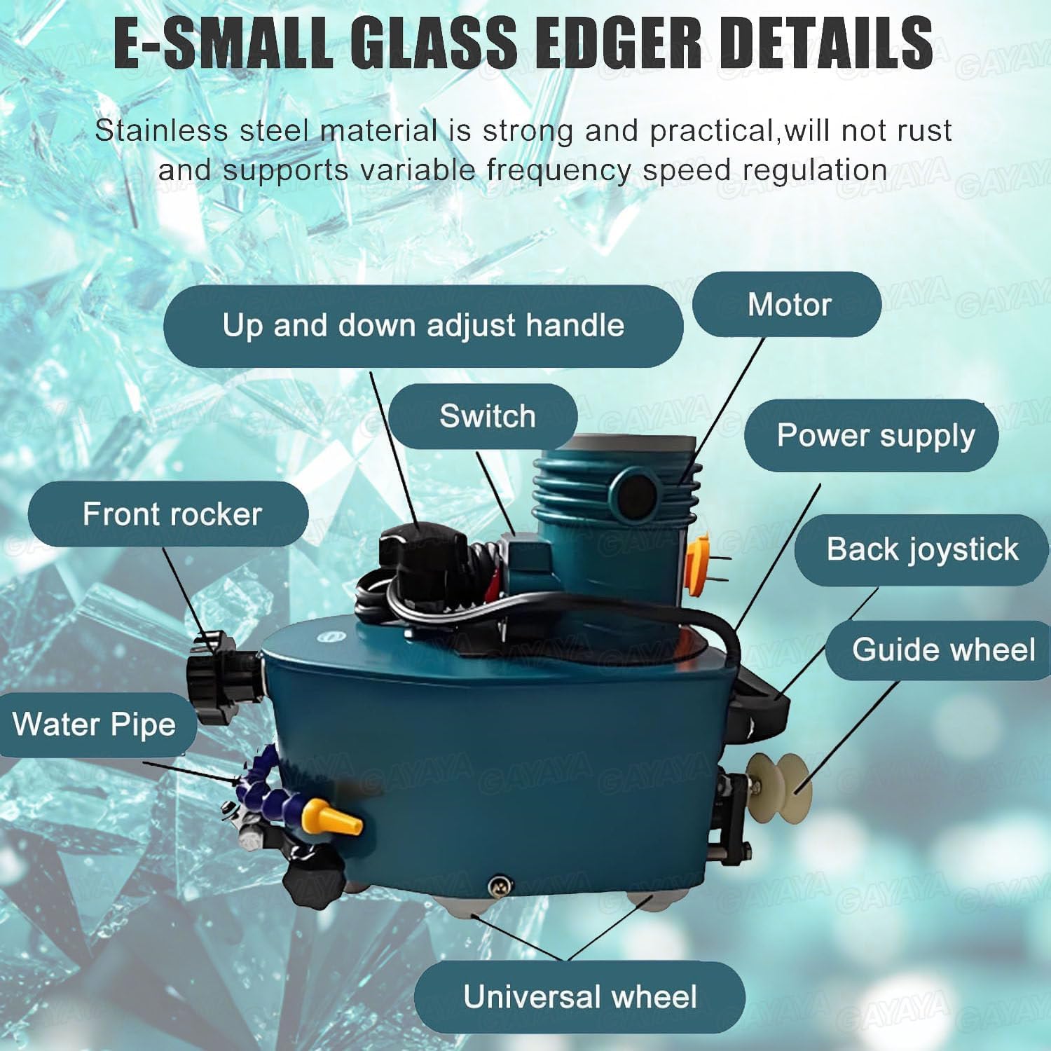 Portable Glass Edging Grinding Machine, Portable Straight Round Bevel Edge Grinder Polish, 850W for Glass, Stone, Ceramics Glass Edge Polishing Machine Blue