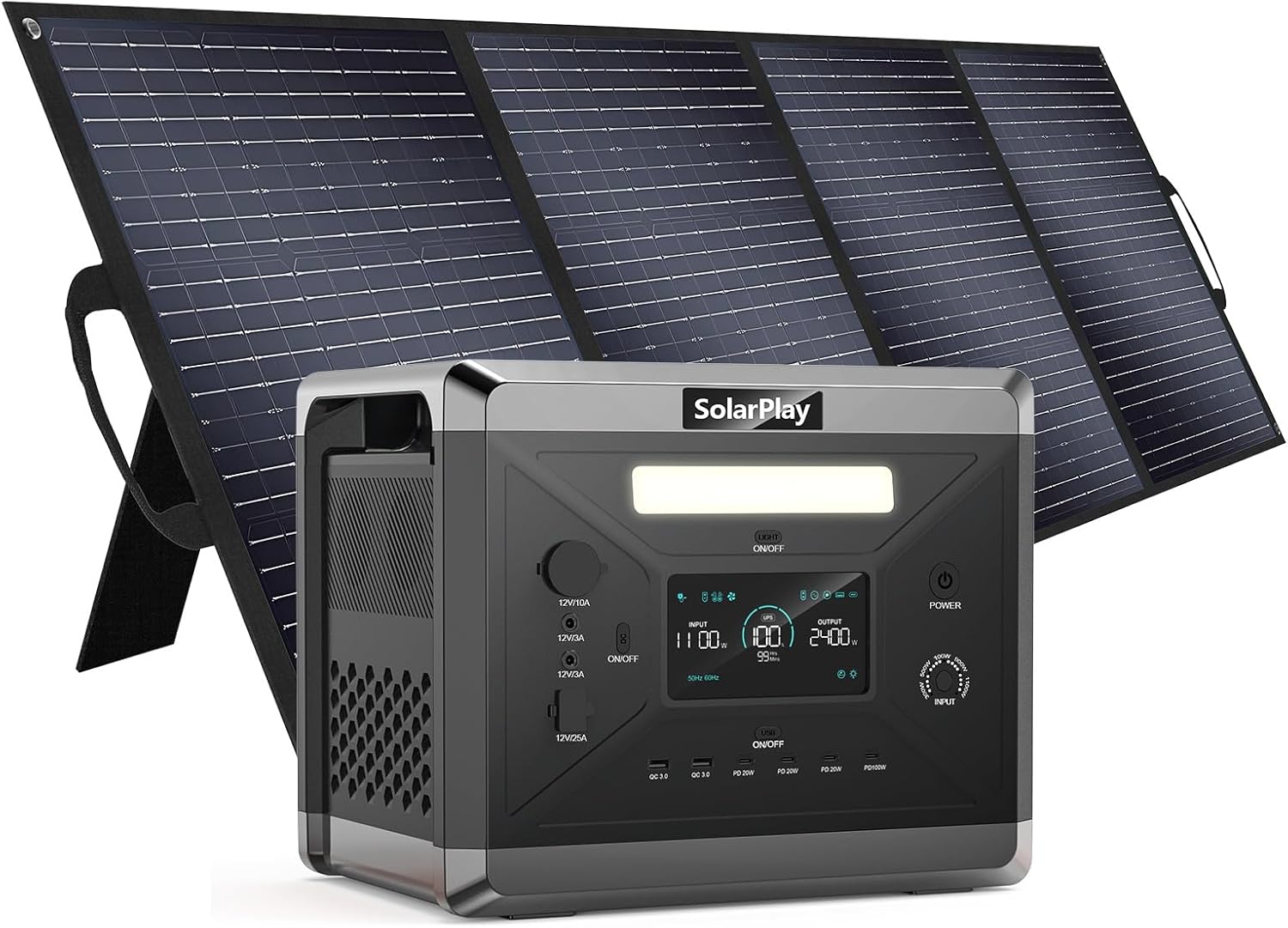 Portable Power Station, 2400W/2160Wh Large Capacity Solar Generator, with 200W Solar Panel, 4 AC Outlets (4800W Peak), Emergency Power Station for Home, Camping, Outdoor Battery Backup