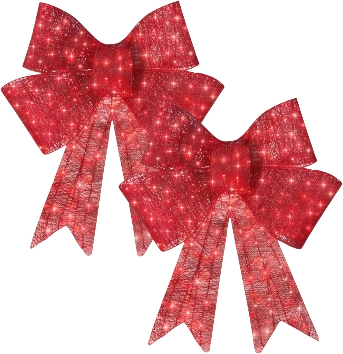 48in Pre-Lit XL Christmas Bow Decoration, Large Christmas Outdoor/Indoor LED Holiday Yard Décor with 200 Lights, 8 Light Functions, Timer, Hook (48in, 2 pcs)
