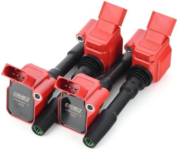 ECS Set Of Four Performance Red Ignition Coils Compatible with Volkswagen & Audi Engines (1.8T / 2.0T)