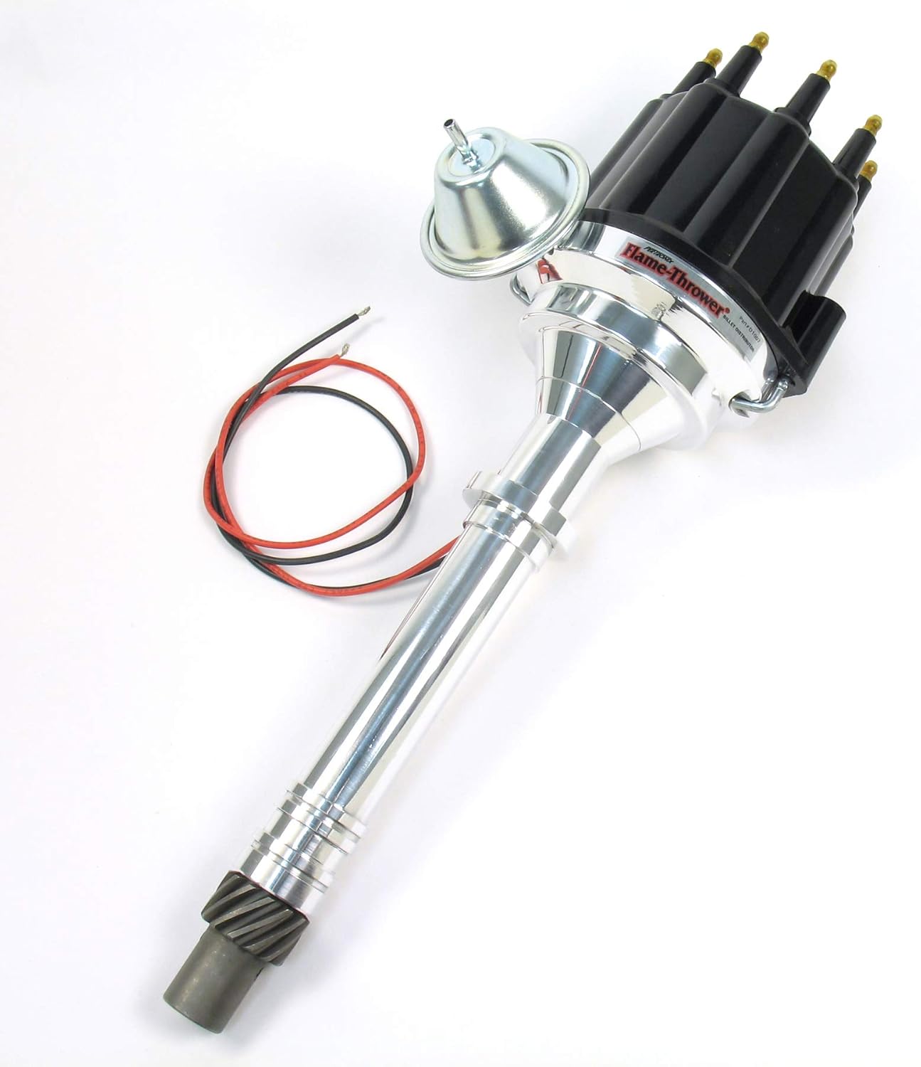 PerTronix D100711 Flame-Thrower Plug and Play Vacuum Advance Red Male Cap Billet Electronic Distributor with Ignitor II Technology for Chevrolet Small Block/Big Block