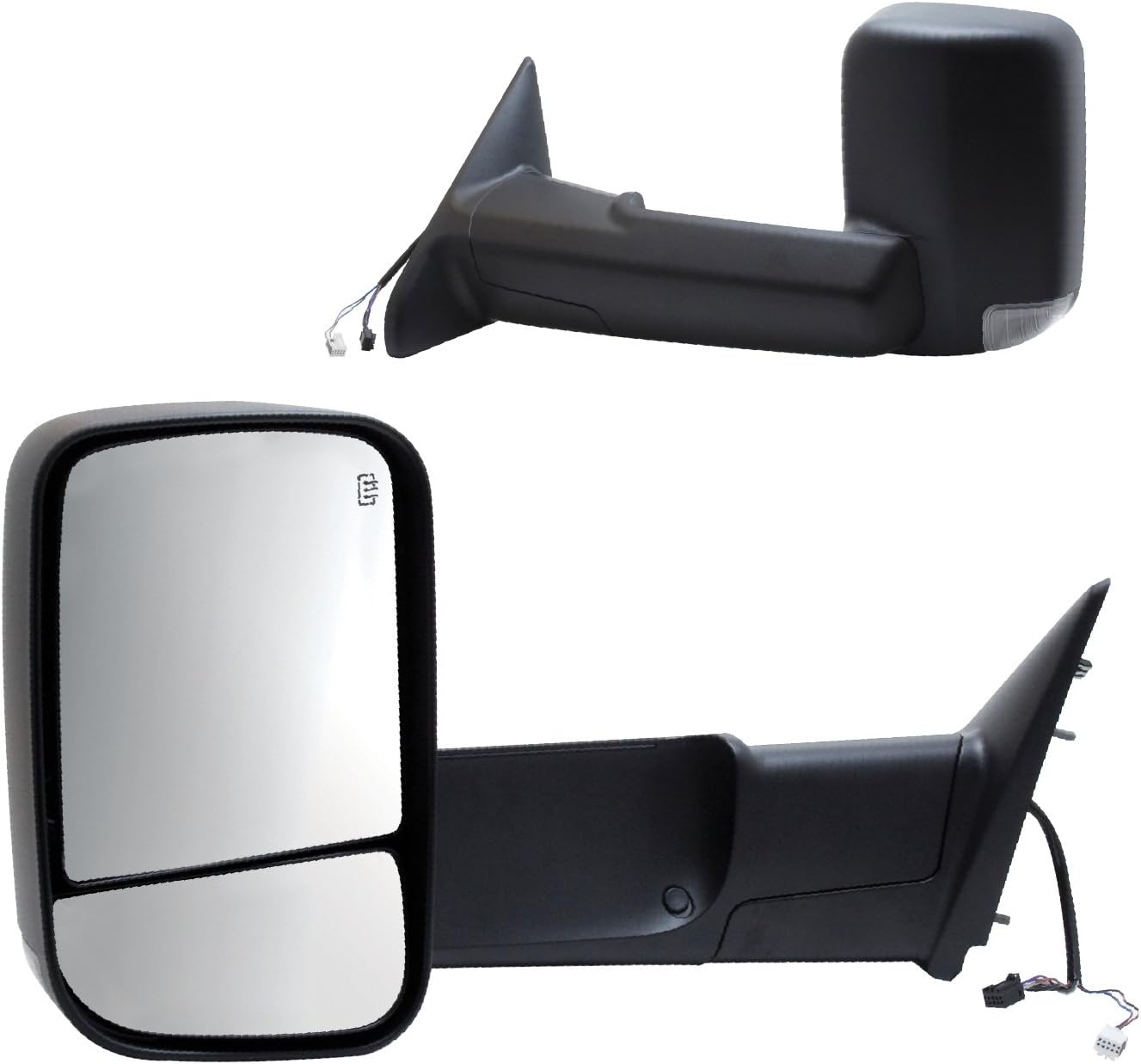 Fit System Towing Mirror Pair for Dodge Ram 1500, 2500, 3500 Code (GPD), flip-Out-Head, Textured Black, Foldaway, Heated Power