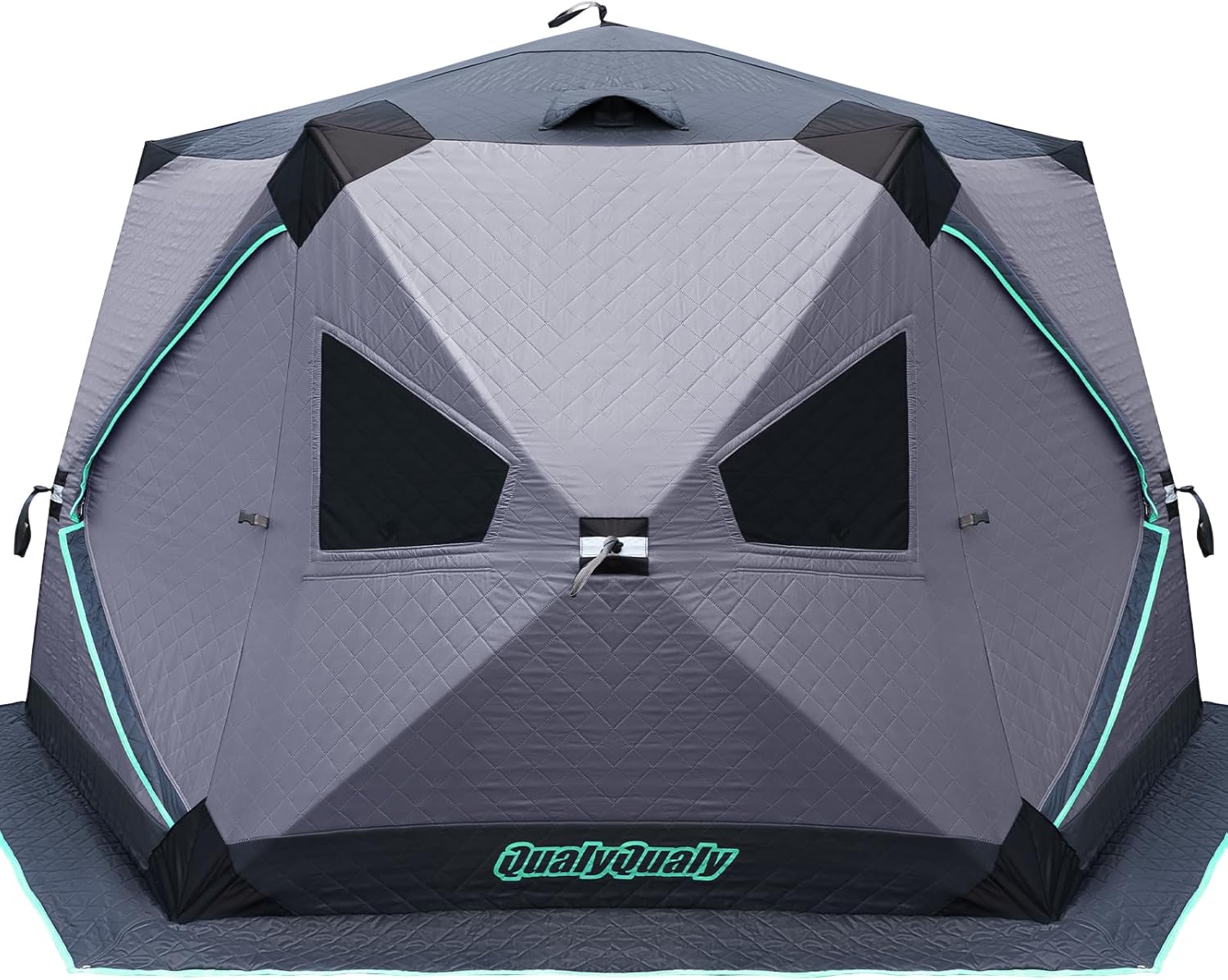 QualyQualy Ice Fishing Tent Insulated, 6 Sided Fishing Shelter for 6-7 Person, 77 Square Feet Pop-Up Ice Shanty Shack, Winter Windproof Hut Snow Hub with Carrying Bag