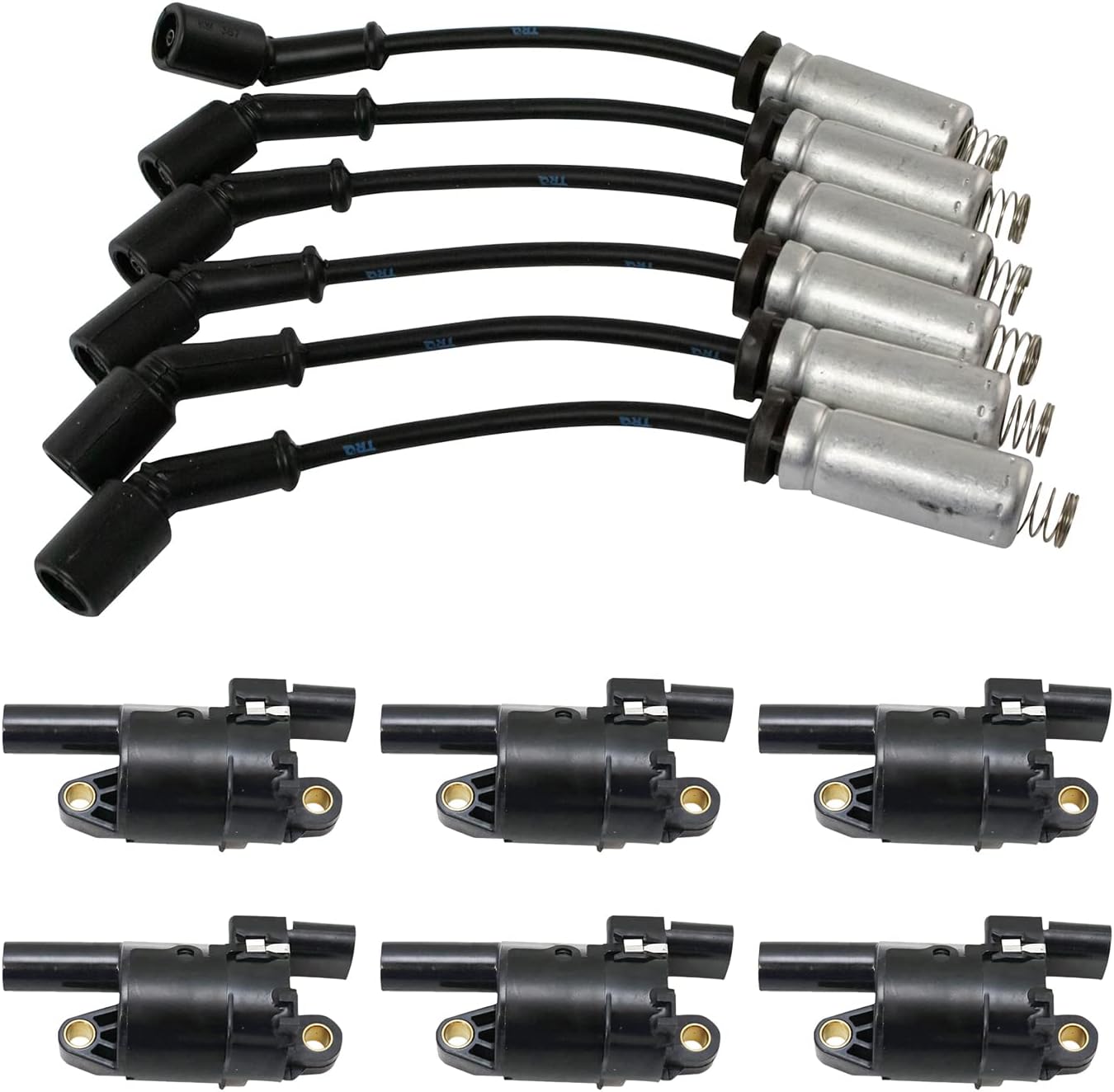 TRQ Ignition Kit Ignition Coil Spark Plugs Wire Set Compatible with 2014-2019 Chevrolet Silverado 1500 GMC Sierra 1500