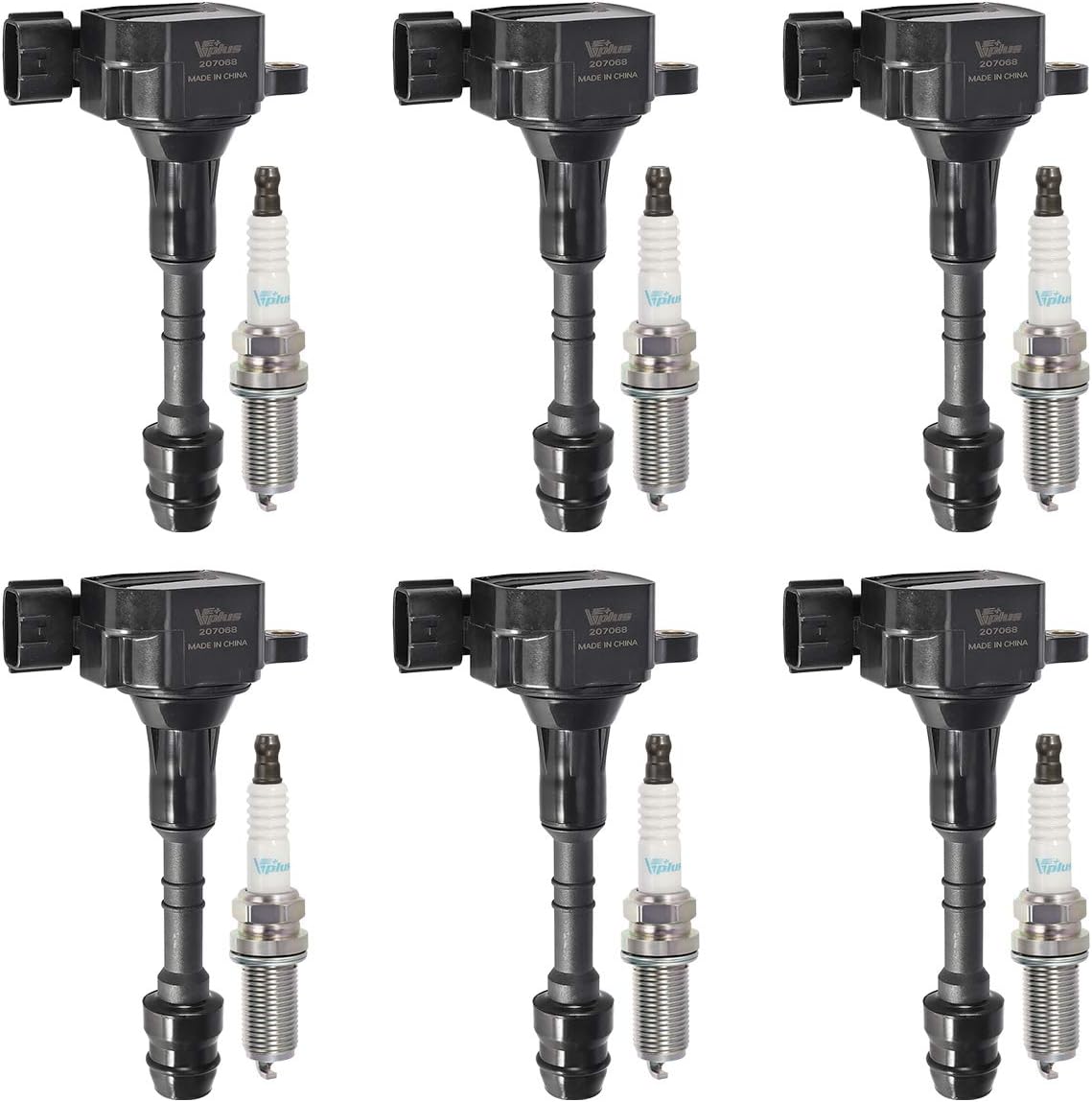 Vplus Set of 6 Ignition Coils UF349 & Spark Plugs 4469 Compatible with Nissan Maxima Murano Pathfinder Quest Xterra Altima Frontier Infiniti I35 QX4 V6 V8 3.5L 4.0L 5.6L, C1406 5C1403 IC479