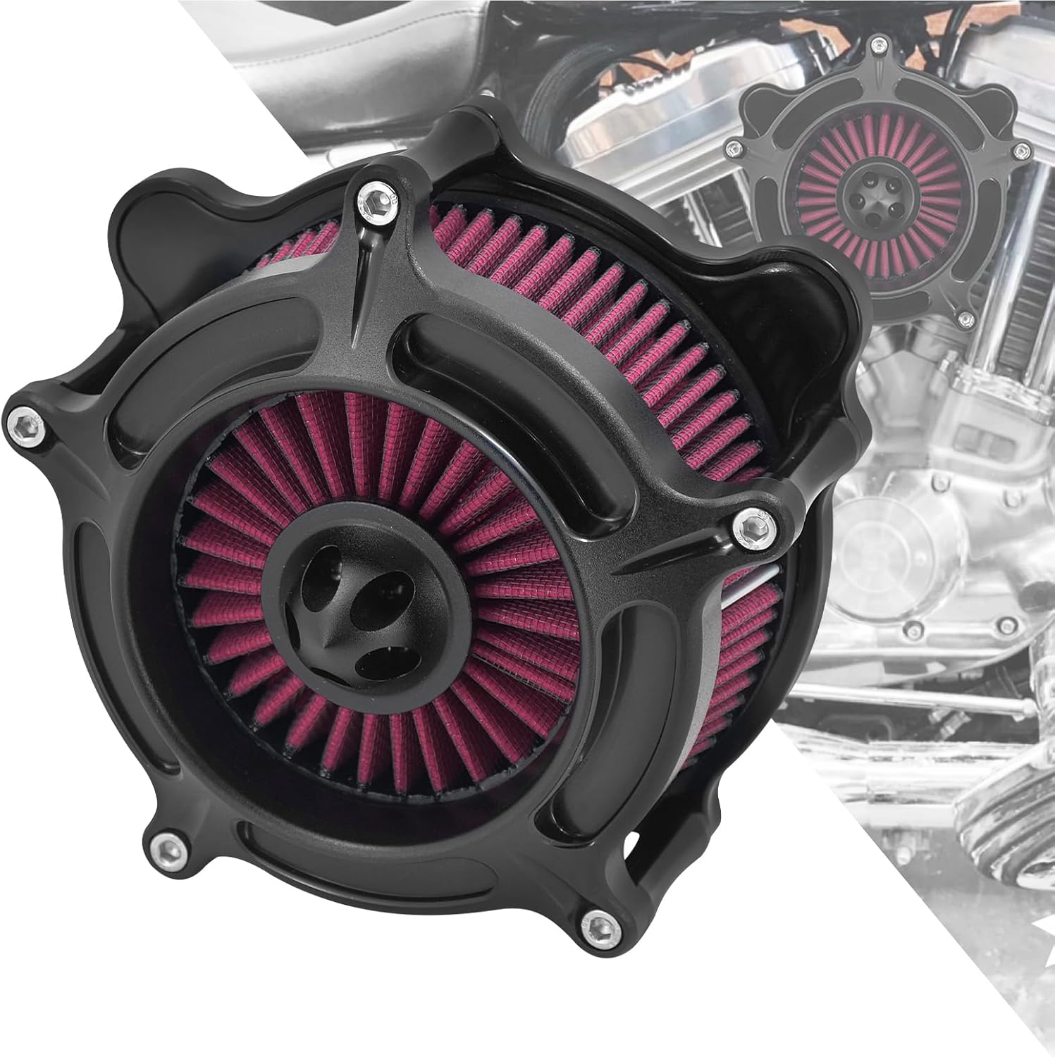 HDBUBALUS Motorcyle Air Cleaner Air Filter Kit Fit For Harley Softail 2016-2017 Touring 2008-2016 Trike 2008-2016 Dyna FXDLS 2017 Red