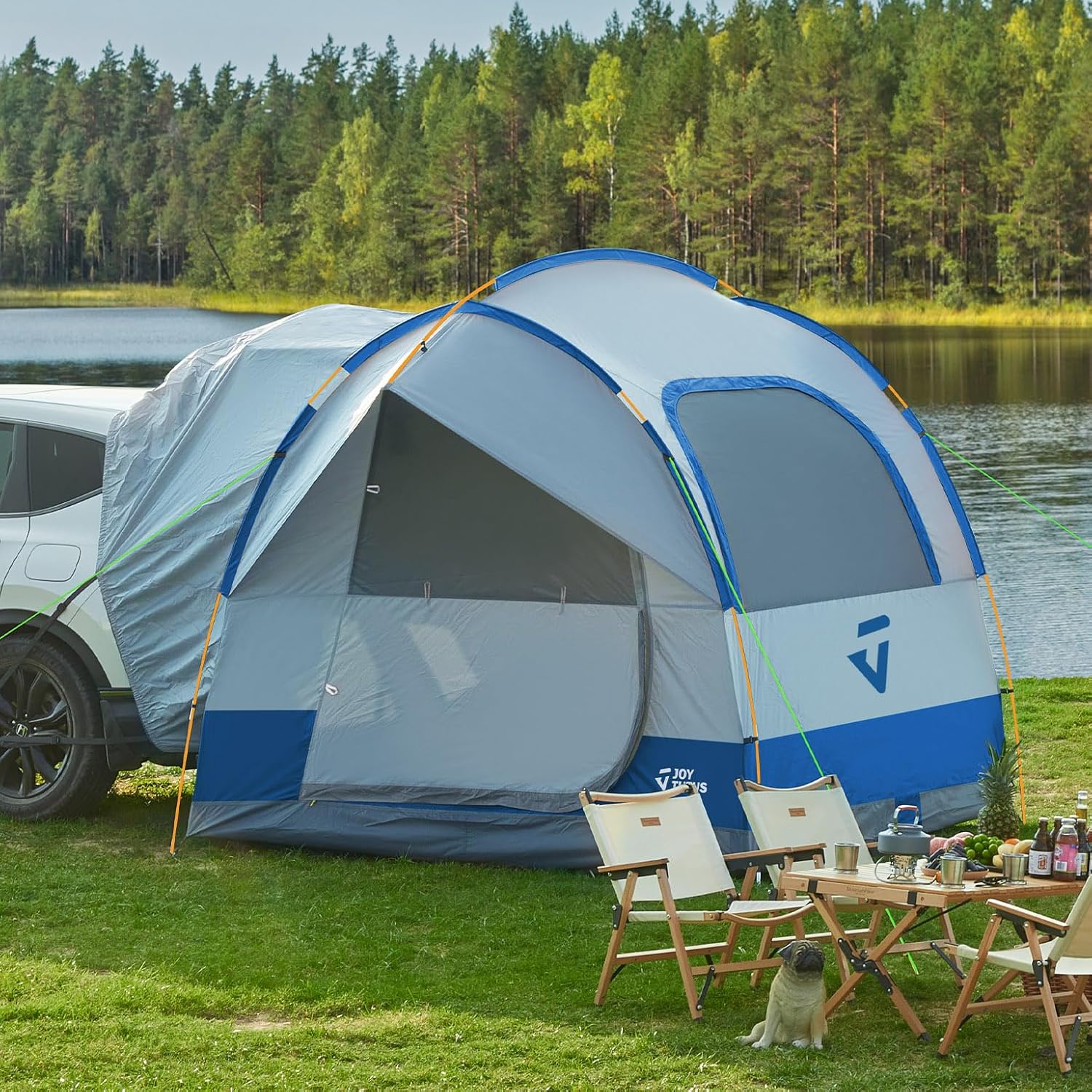 JOYTUTUS SUV Tent for Camping with Rainfly, Double Door Design Car Tent with Aluminum Poles, SUV Tailgate Tent with Waterproof PU2000mm Double Layer for 4-8 Person, Orange