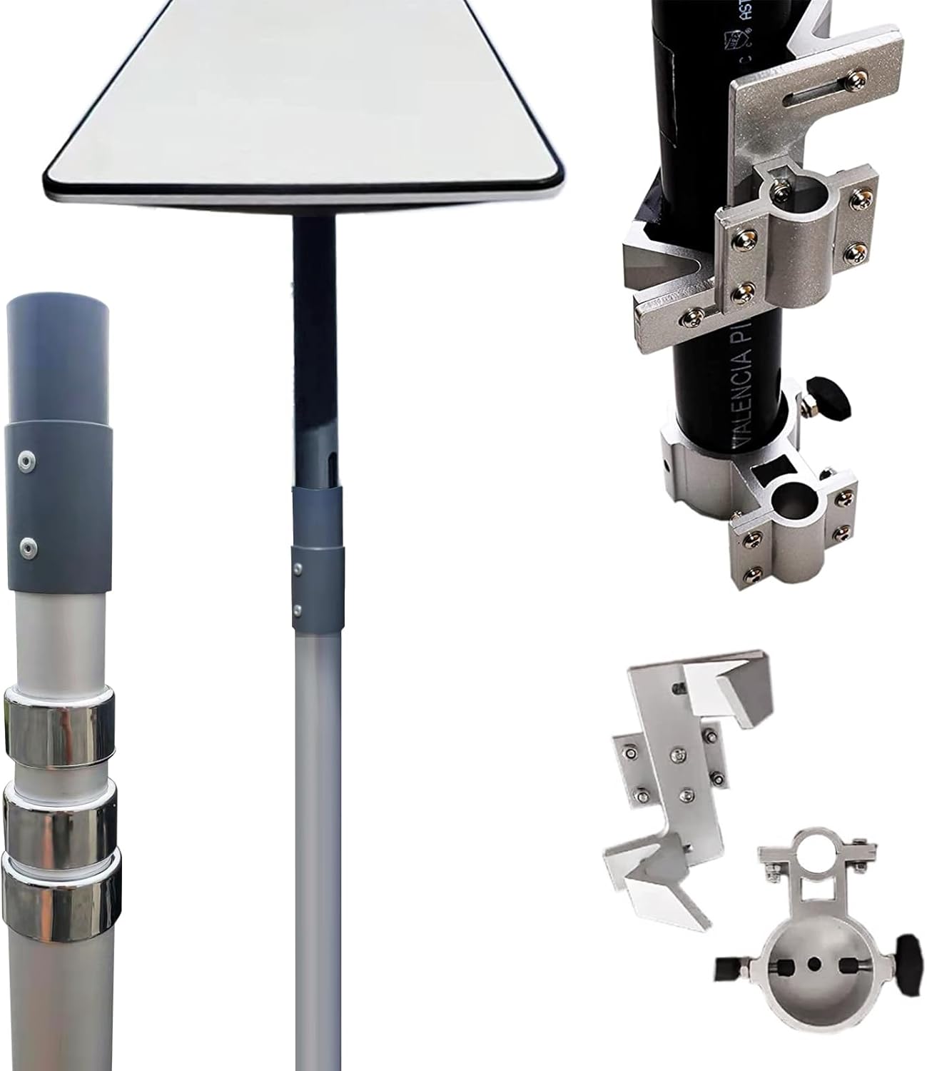 EEZ RV Products Telescopic 10ft Pole with Starlink (GEN 2 / V2) Adapter and RV Ladder Mounting Bracket Kit - Fits 1.0 inch Ladder Rails
