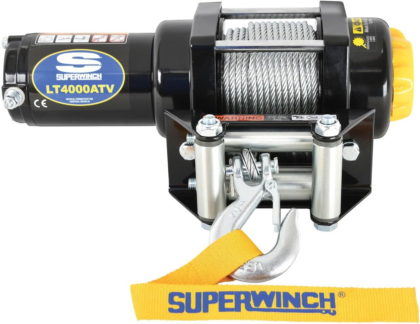 Superwinch 1140230 Black LT4000SR Winch 4,000 lbs, 12 VDC, 3/16 in x 50 ft Synthetic Rope, Sealed Solenoid, 12 ft Handheld Remote and Switch, 1.4 Hp,Holding Brake,166:1 Gear Ratio,Aluminum Hawse
