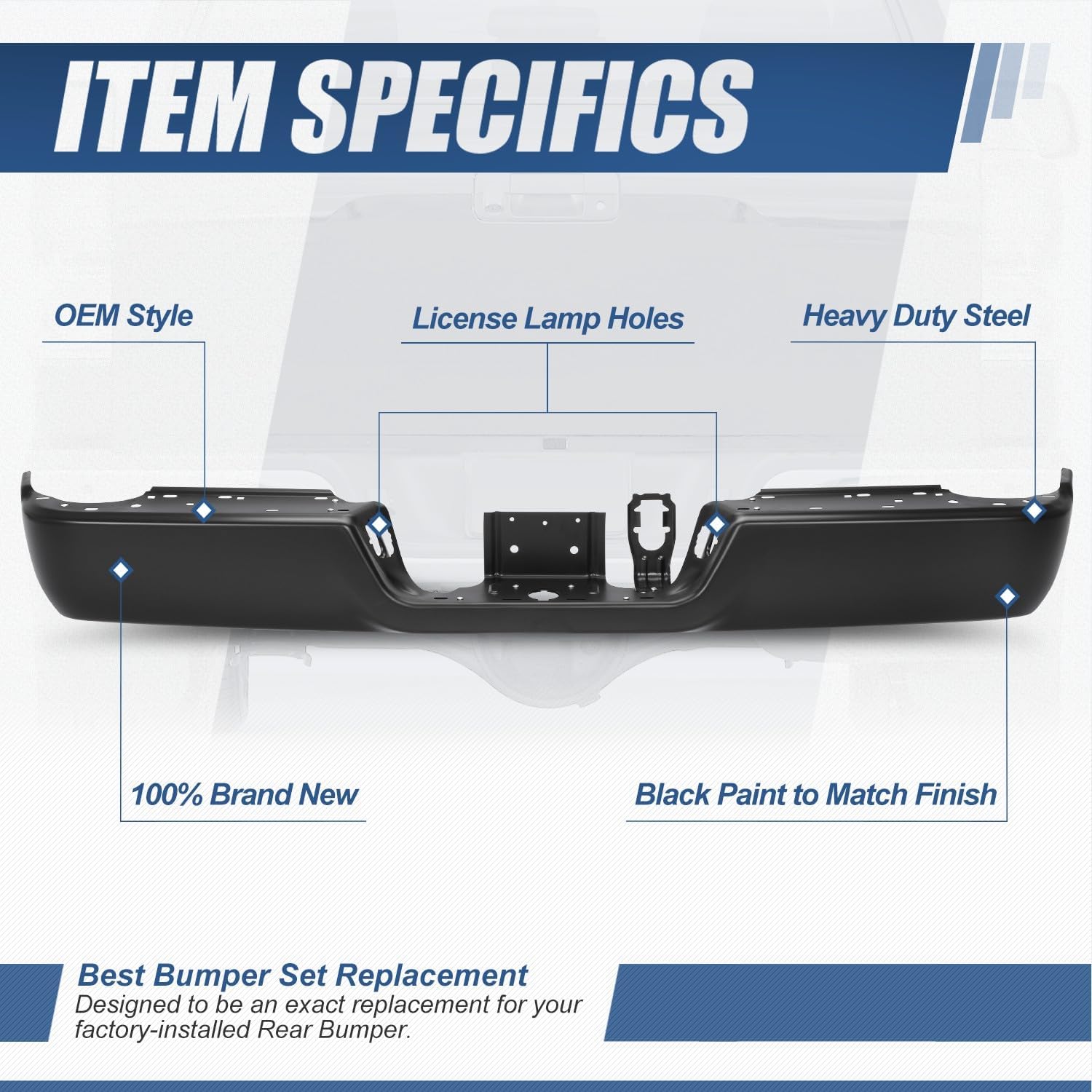 Auto Dynasty Rear Bumper Step Bar Replacement Compatible with 2013-2018 Ram 2500 3500, Non Park Assist Cutouts, CH1102376, Paint to Match (Primered) Black