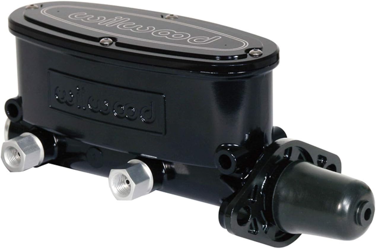 Wilwood Master Cylinder, Tandem, 1 in Bore, 1.100 in Stroke, Integral Reservoir, Aluminum, Black Paint, Kit (260-8555-BK)
