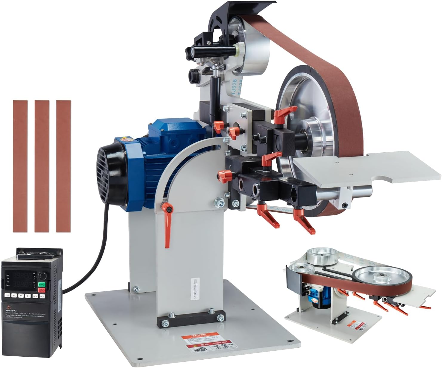 VEVOR Belt Grinder Sander, 72 x 2-Inch Variable Speed Belt Polisher with VFD, 1500W Knife Sharpener with 3 Grinding Moulds & 3PCS Sanding Belts for Metalworking, Compatible with 72