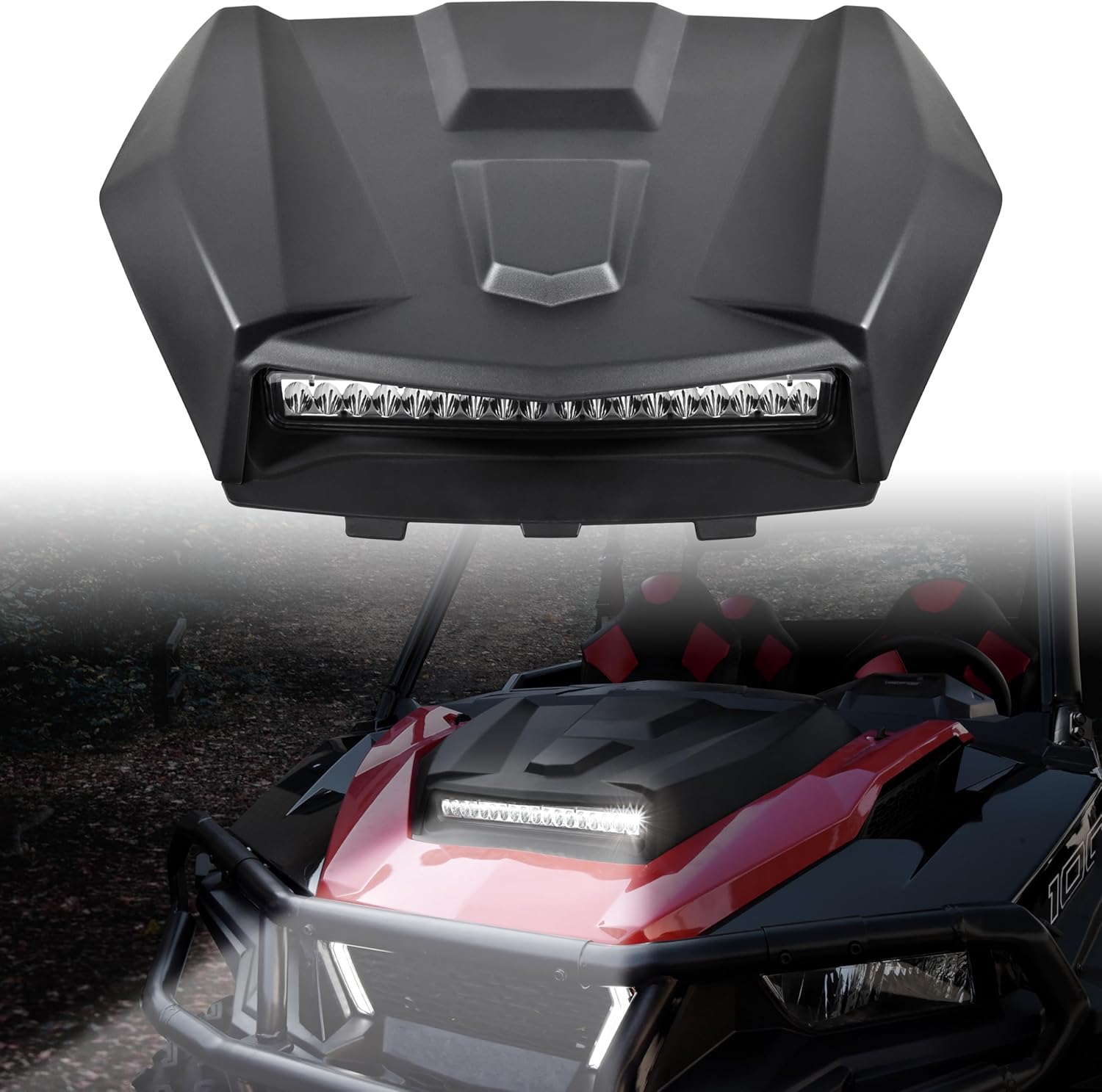 SAUTVS Sport Hood Scoop with LED Spotlight for Polaris General 1000 EPS 2016-2018, Hood Scoop with LED Auxiliary Light Kit for Polaris General 1000/4 1000 EPS 2016 2017 2018 Accessories
