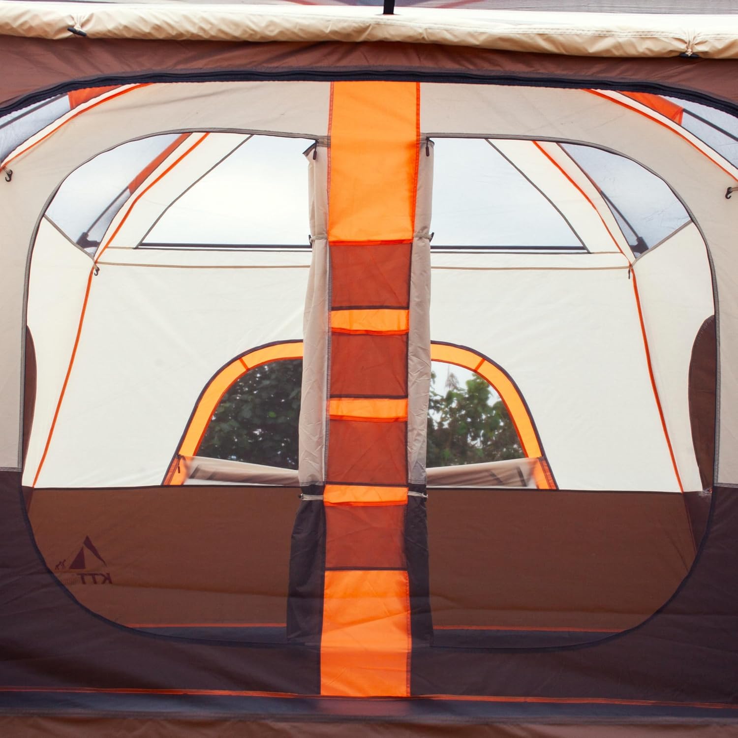 KTT Large Family Cabin Tent 10-12 Person,14.1X10X6.58ft,2 Rooms,3 Storage Pockets,2 Bay-Windows 3 Doors and 3 Windows with Mesh,Straight Wall,Waterproof,Double Layer,Big Tent for Outdoor,Camping