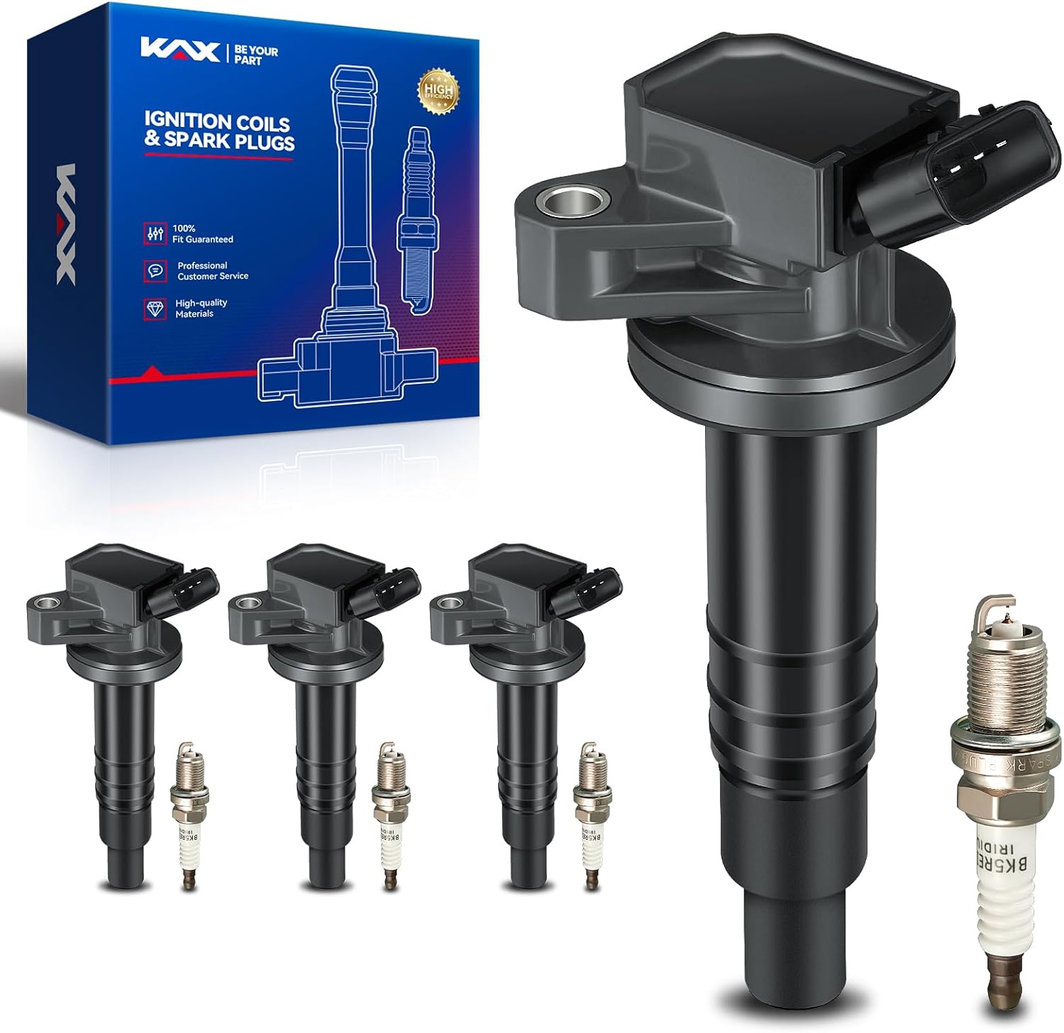 OEM Performance Set of 4 UF487 Ignition Coils & Double Iridium Spark Plug Fits for Toyota RAV4 Camry Tundra SR5 Venza Highlander 4Runner Sienna Ford Mercury