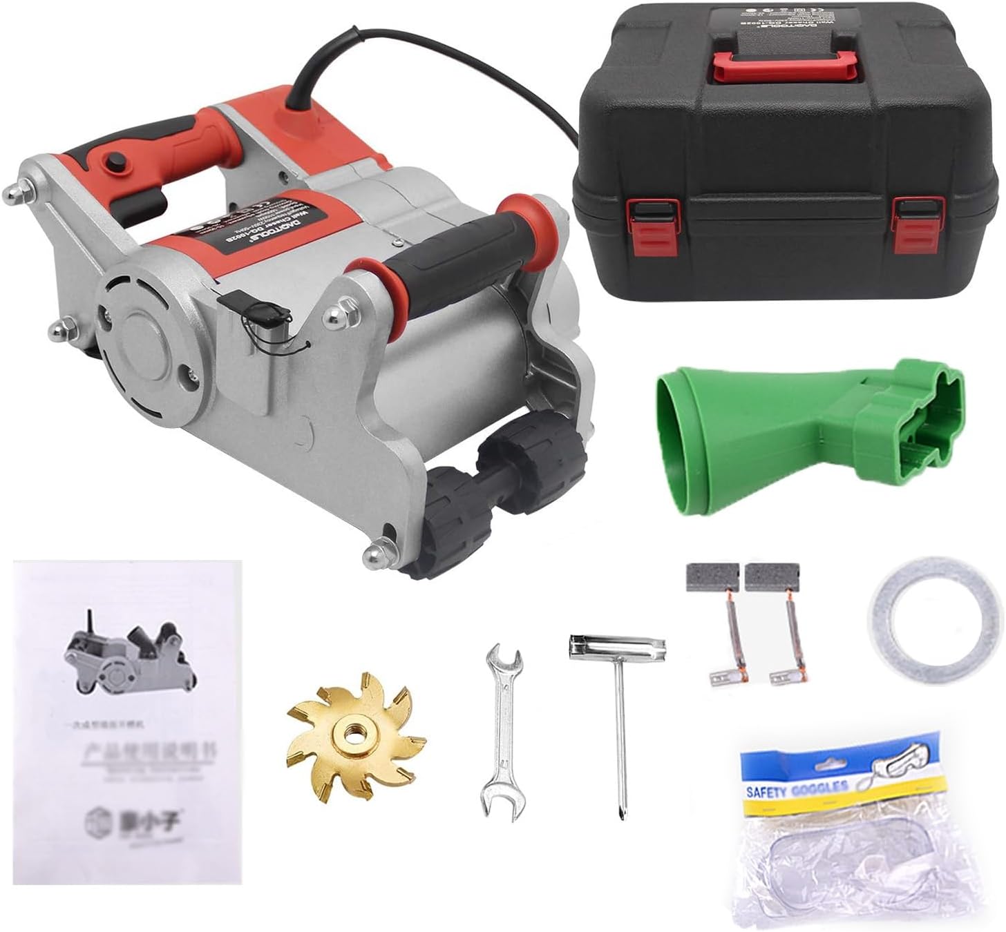 Electric Wall Groove Cutting Machine, Handheld Wall Chaser with Dust Extraction Port & Anti-Self-Locking Switch, Depth Adjustable, Concrete Cutting Slotting Machine for Marble Cement
