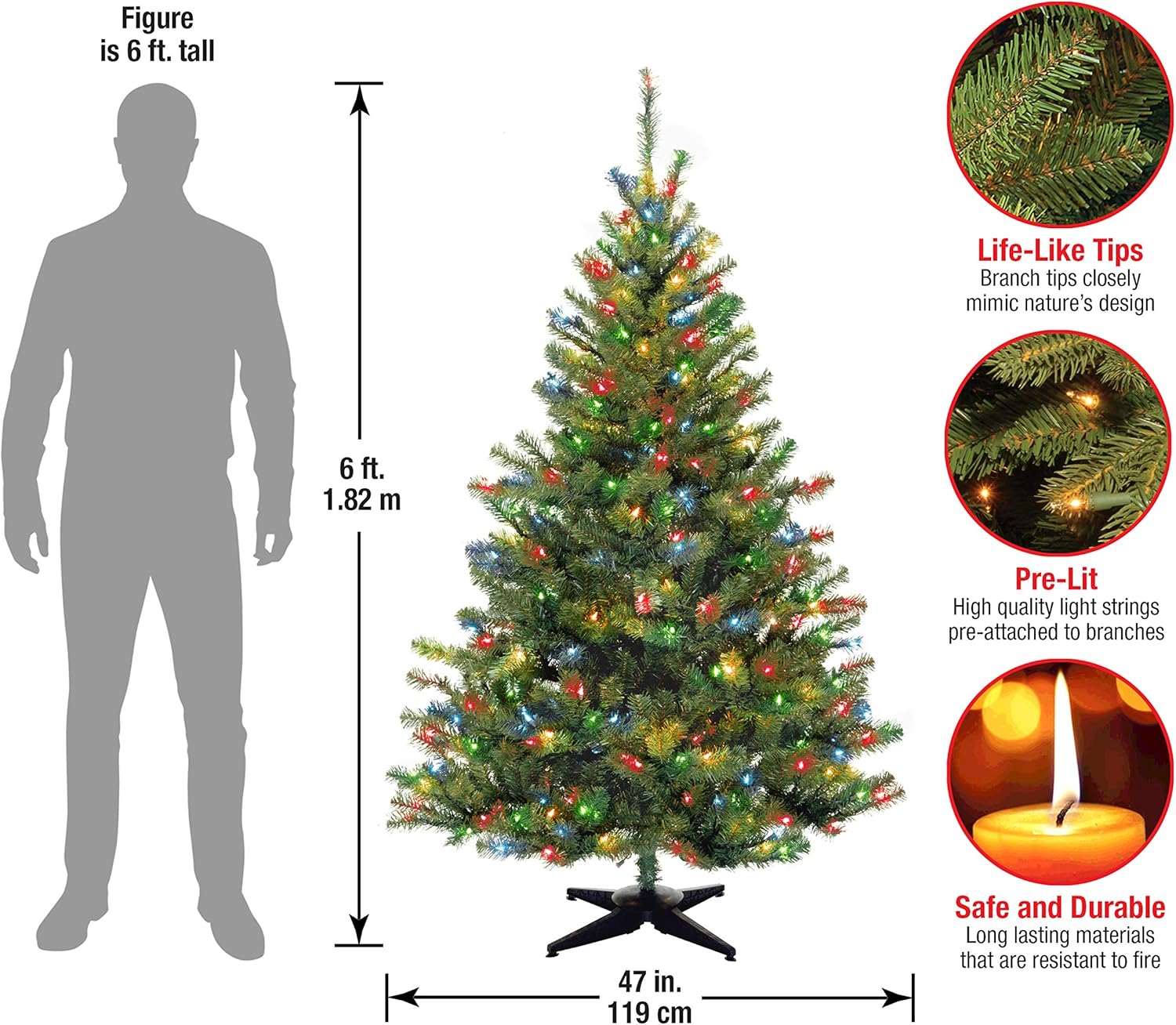 National Tree Company 6 ft Pre-Lit Kincaid Spruce Artificial Christmas Tree, 400 Multicolor Lights, 700 Tips, Includes Stand, Green