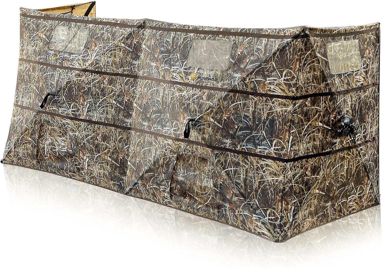 4 Panel Duck Blind Hunting Tent with Dog Door, Pop-Up Waterfowl Blind for 3-4 People, Durable Field Duck Dove Bush Hunting Tent with Carry Bag (Camo)
