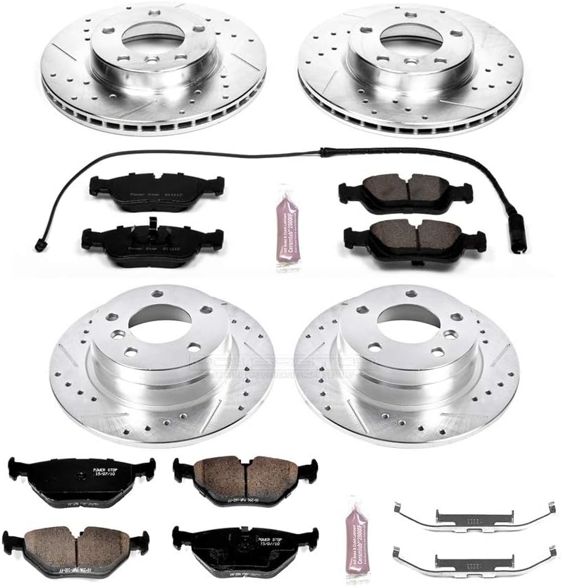 Power Stop K498 Front and Rear Z23 Carbon Fiber Brake Pads with Drilled & Slotted Brake Rotors Kit