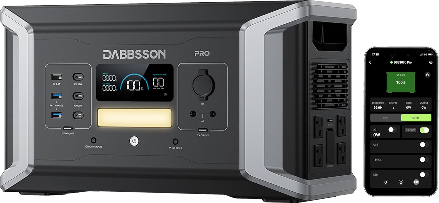 Dabbsson 1024Wh 2000W Power Station, Includes 1xDBS1000 Pro Portable Power Station and 1x420W Solar Panel,Supports 1200W Fast Solar Input for Outdoor Travel Camping and Home Backup