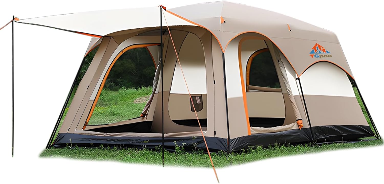 Large Family Camping Tent - 5-12 Person Multi-Room Waterproof Pop-Up Tent with Screened Porch - Glamping Tent for Outdoor Camping & Family Vacation