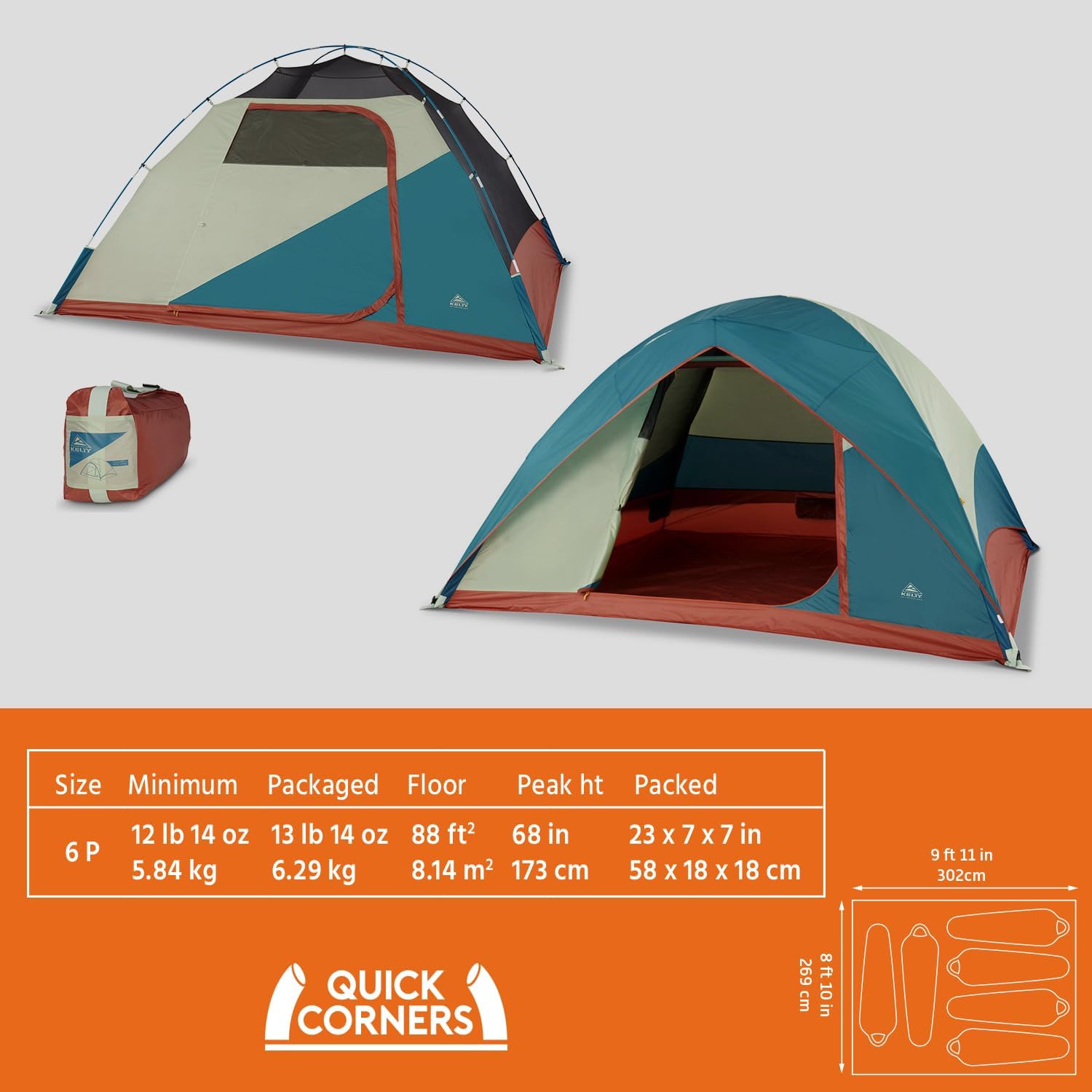 Kelty Discovery Basecamp Backpacking Tent, 4 or 6 Person Camping Backpacking Shelter, Large Capacity, Fast Setup and Easy Tear Down, Stuff Sack Included