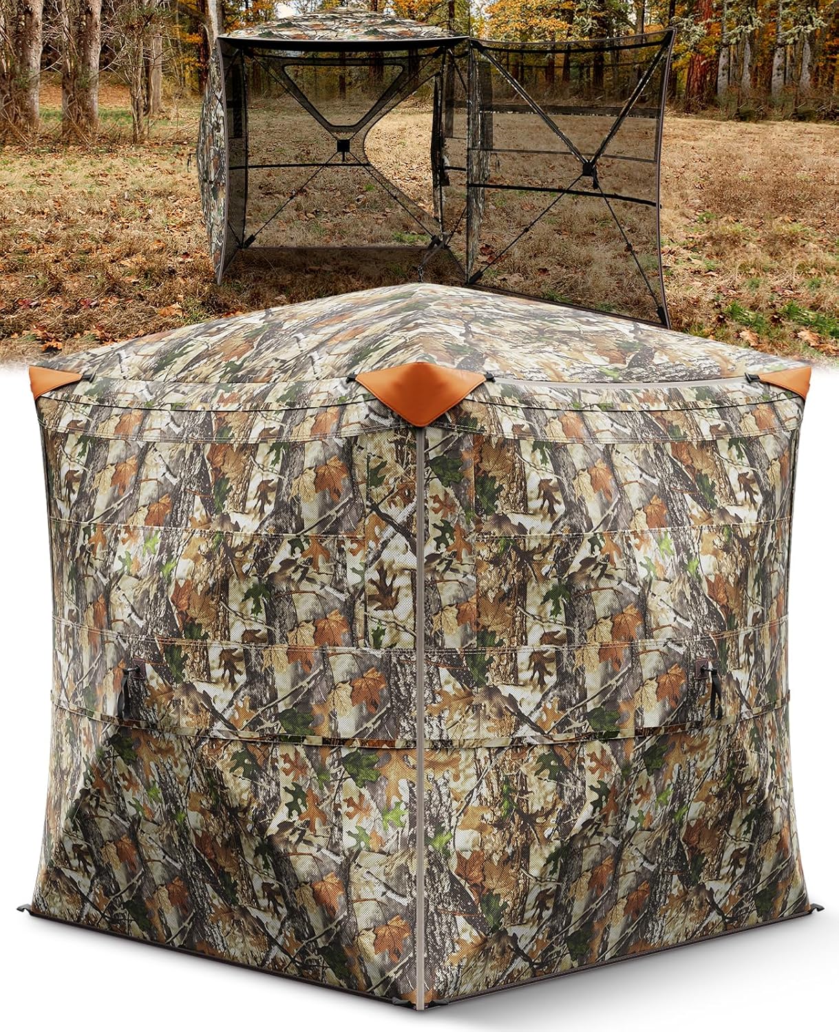 Hunting Blind 360° Silent See Through Blind with Swing Door, 2-3 Person Pop Up Ground Blind with Carrying Bag, Portable Hunting Tent for Deer & Turkey Hunting