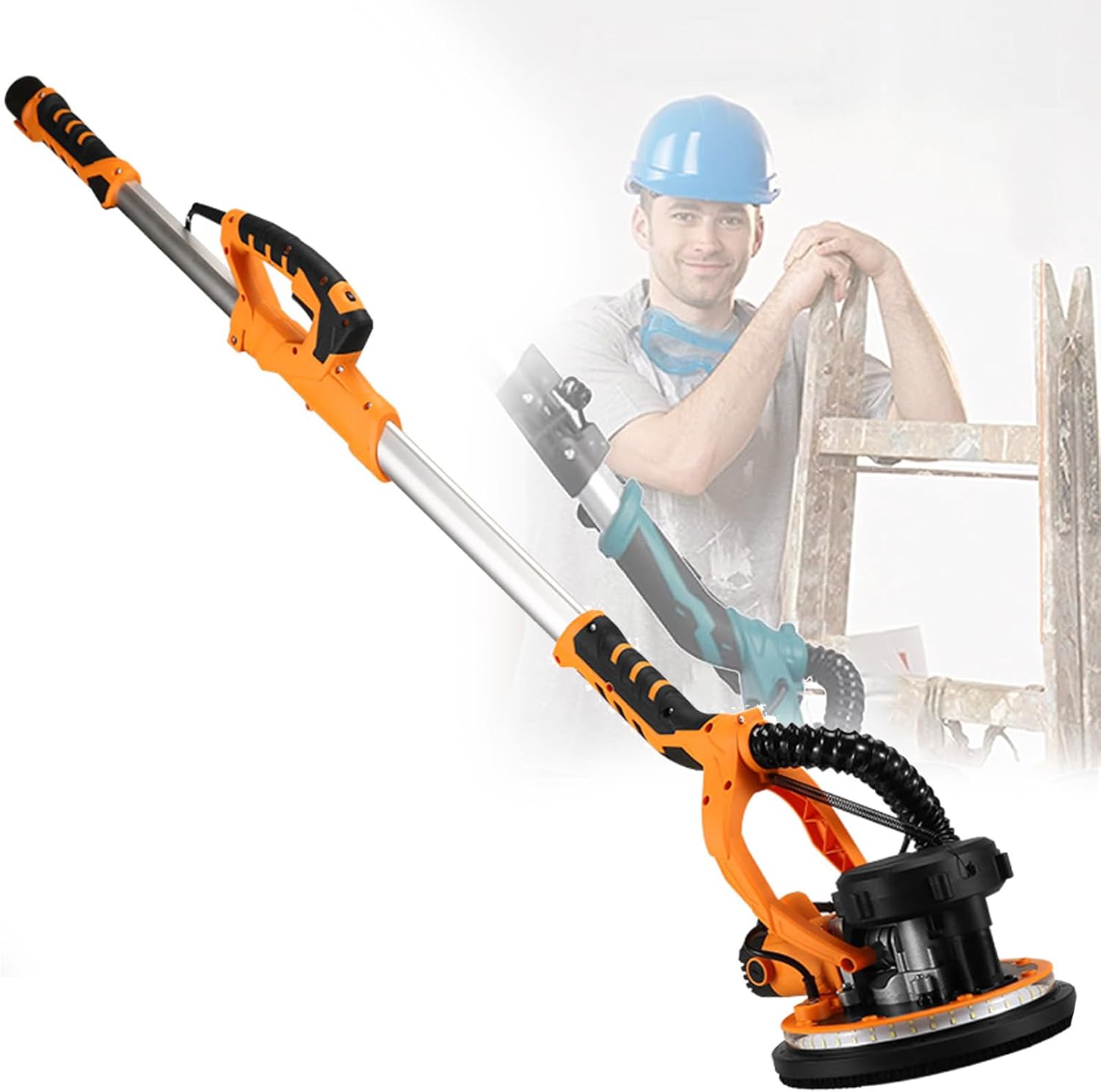 Drywall Sander with Vacuum,Adjustable Speed,with Led Lights,6 Variable Speed 900-1200,for Drywall,Ceiling,Wall,Floor (Sandingdiscs6pcs)