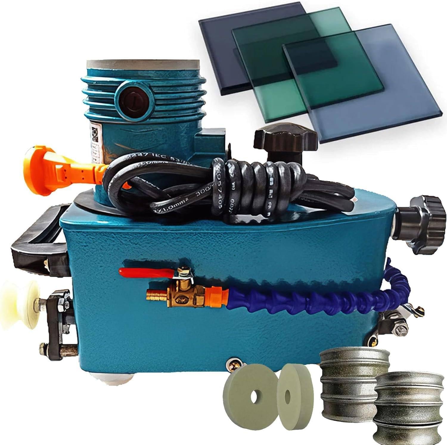 Glass Edging Machine, Polish Edge Machine, with Polishing Wheel, Round Bevelled Glass Edging Grinder Glass Acryl Marble Ceramic Polishing Machine Green