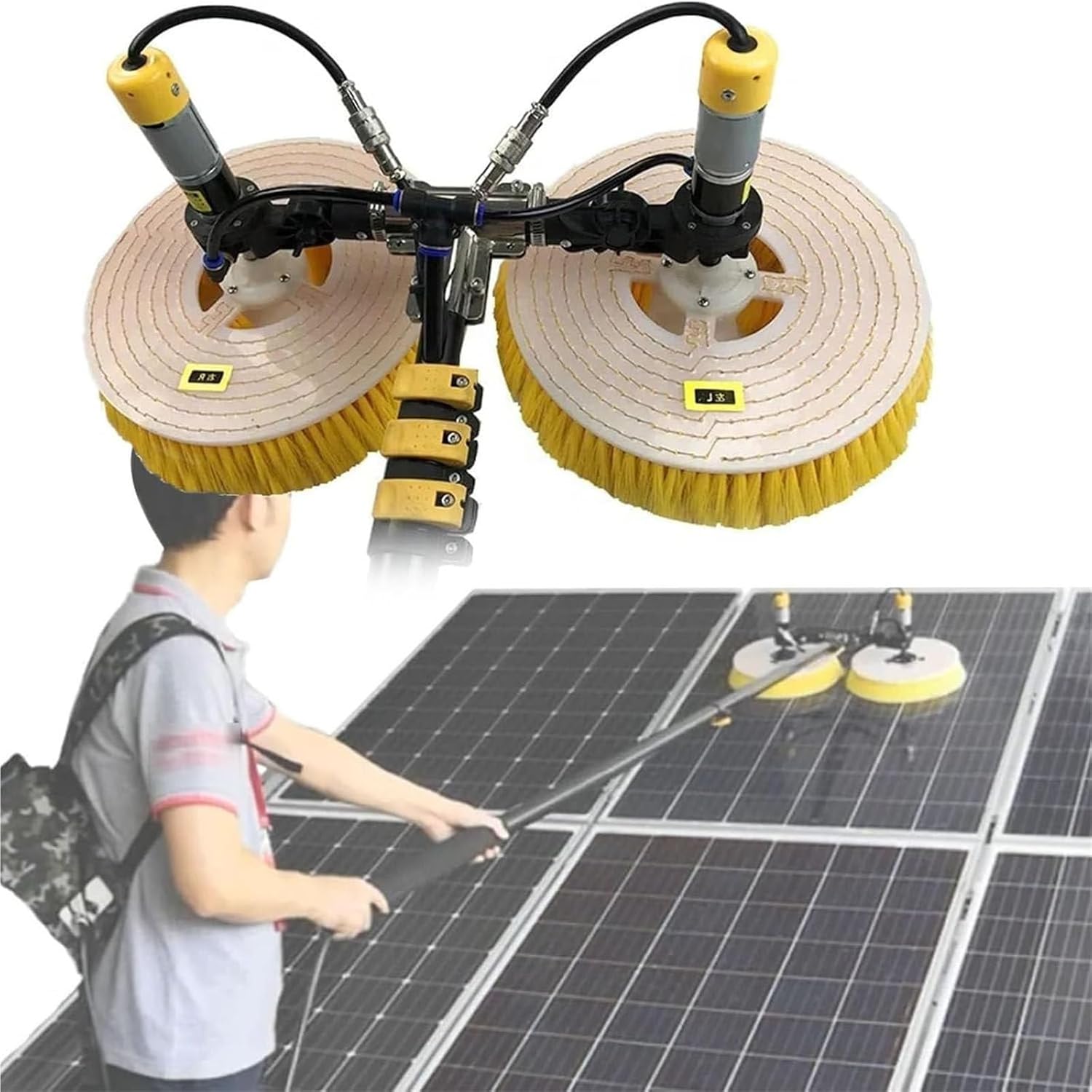 Electric Solar Panel Cleaning Brush， Solar Panel Electric Cleaning Brush Adjustable Extension Handle(Lithiumbattery,5.5M)