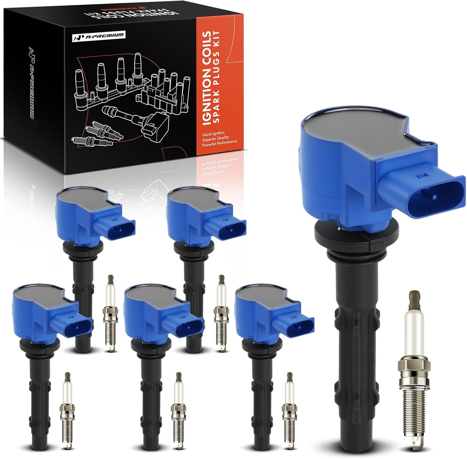 A-Premium Blue Set of 12 Ignition Coil Pack and Iridium Spark Plugs Compatible with Mercedes-Benz C230, C250, C280, C300, C350, E300, GLK350, ML350, S400, SLK280, R350, CLK350 & Dodge & Freightliner