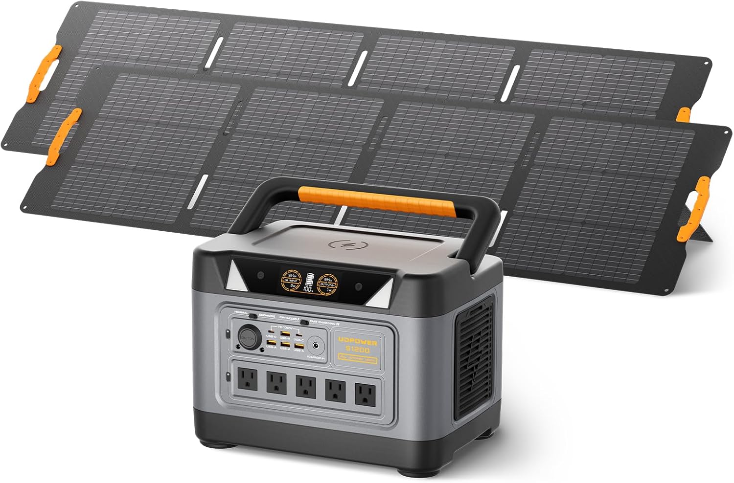 S1200 Solar Generator with 2x210W Solar Panel, 1190Wh LiFePO4 Battery 1200W (Surge 1800W) AC Output with UPS, 1.5H to 80% Fast Charge, Power Station for Home Backup/Outdoor/RVs/Emergency
