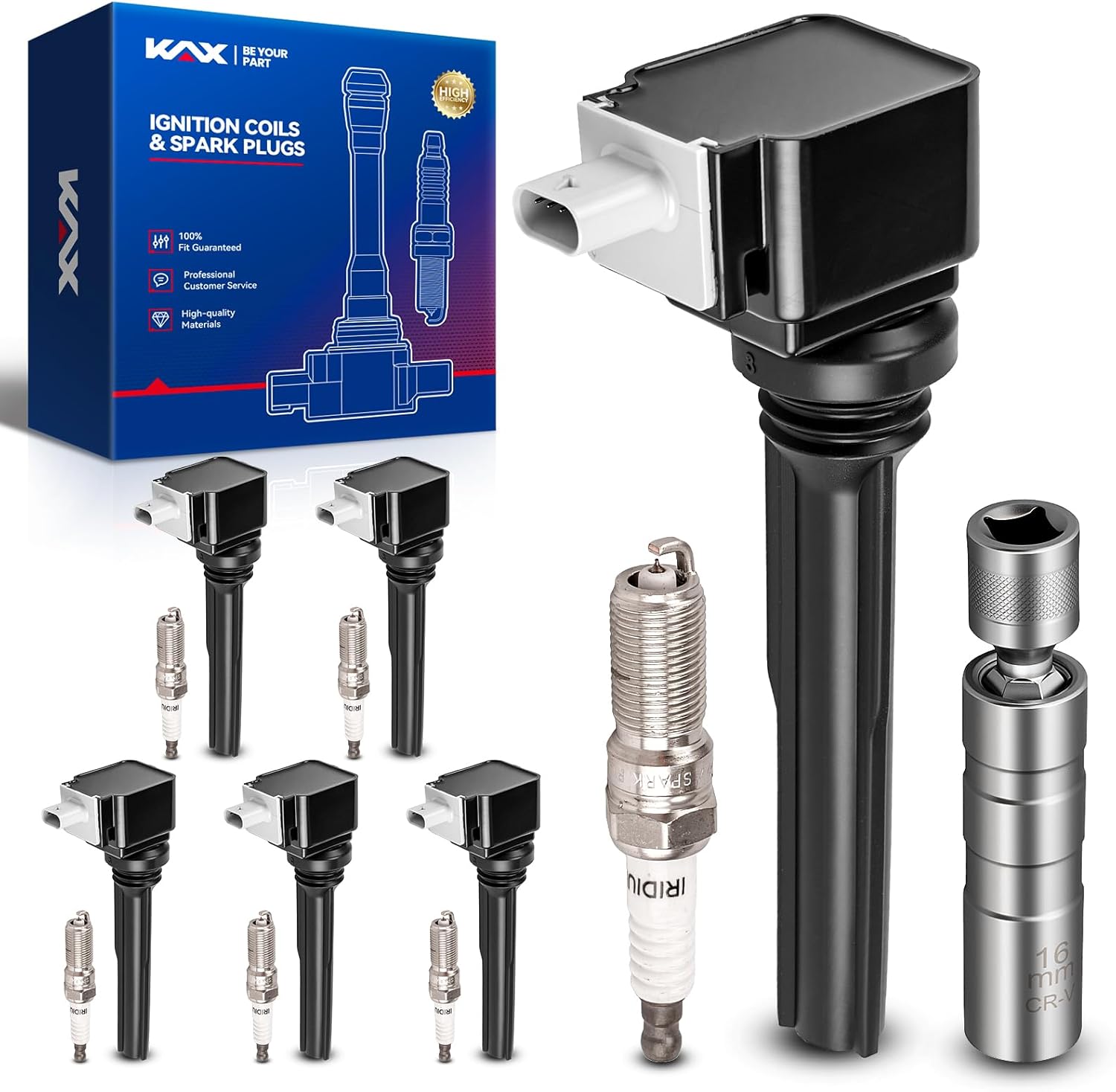 KAX OEM Performance Set of 6 Ignition Coil Pack & Iridium Spark Plugs w/Tool for Ford F-150 2017-2020 3.5T, Expedition 2018-2021, GT 2017-2022, LINC Navigator 2018-2021 UF826