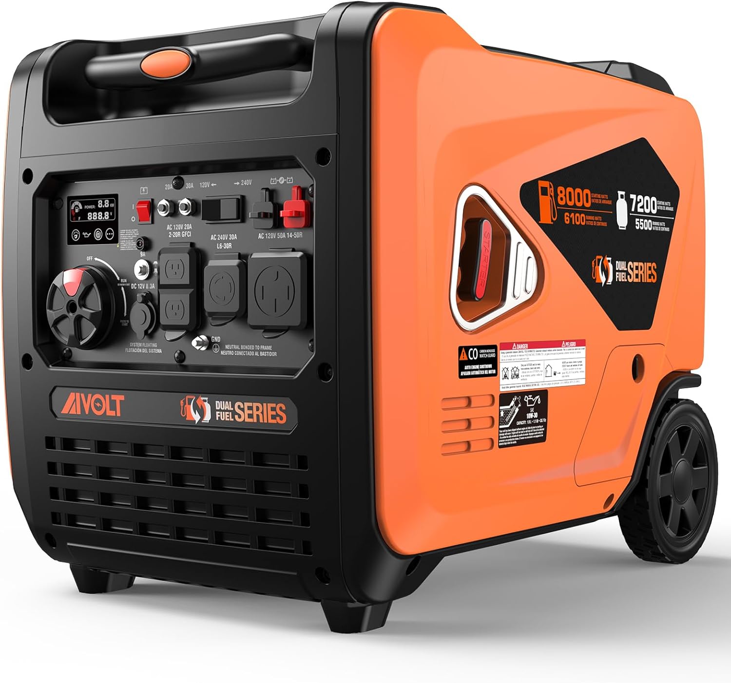 AIVOLT 8000W Dual Fuel Inverter Portable Generator, Super Quiet, for Home Backup, Camping & RV