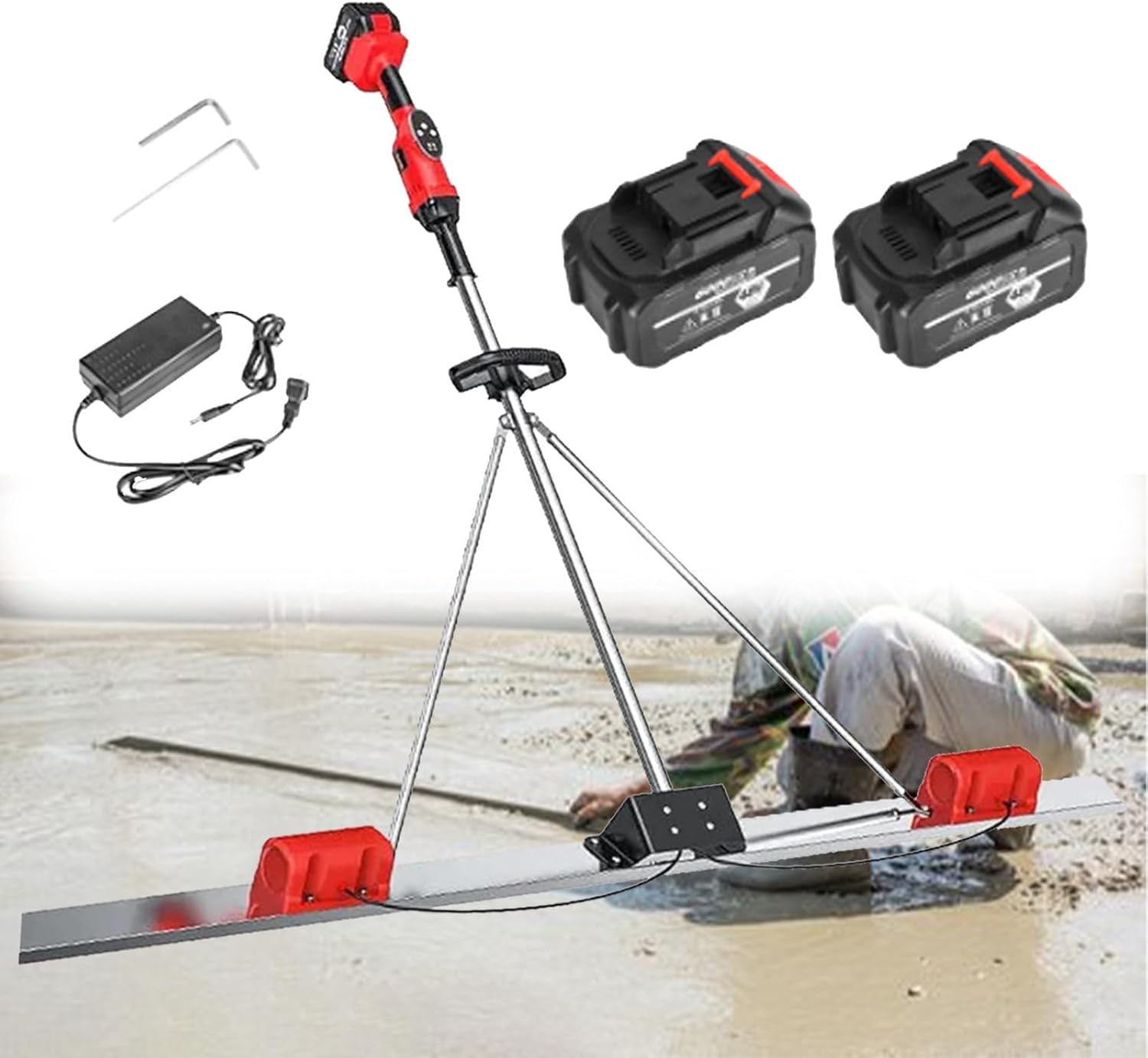 Cordless Screed Board Kits, Concrete Vibratory Screed with 9 Speed Adjustment and Power Display, for Construction Sites 2*Battery-1.8M