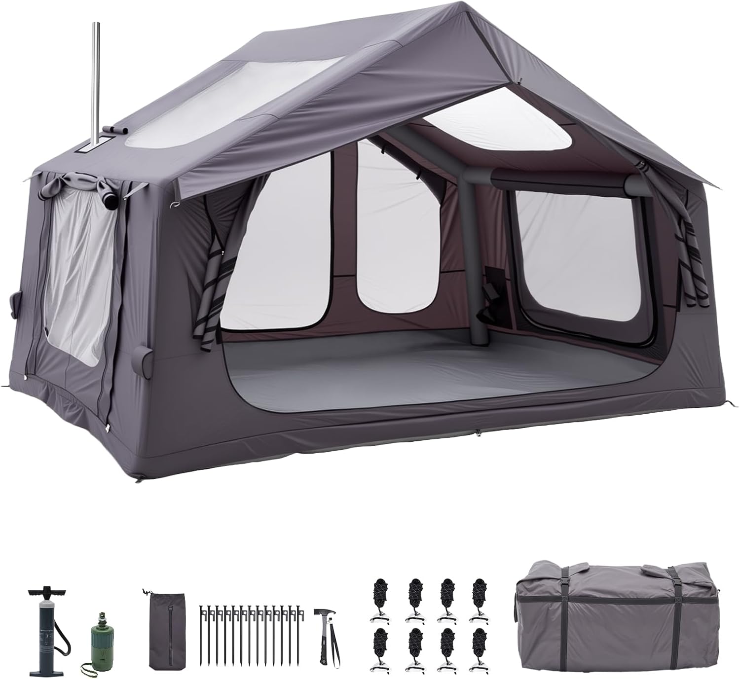 Inflatable Camping Tent, with Electric Air Pump, 4 Season Waterproof Windproof, Clear Skylight & 420D Oxford Waterproof, Air Tent with Mesh Windows/Doors